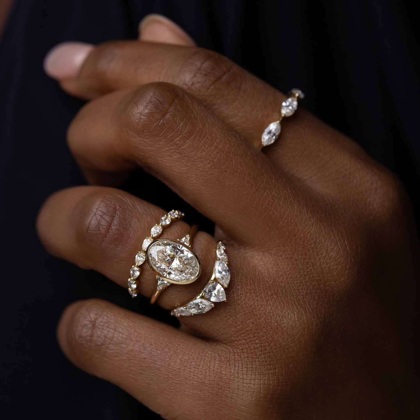 Bezel & Cluster Style-Oval Lab Grown Diamond Engagement Ring - Detail view