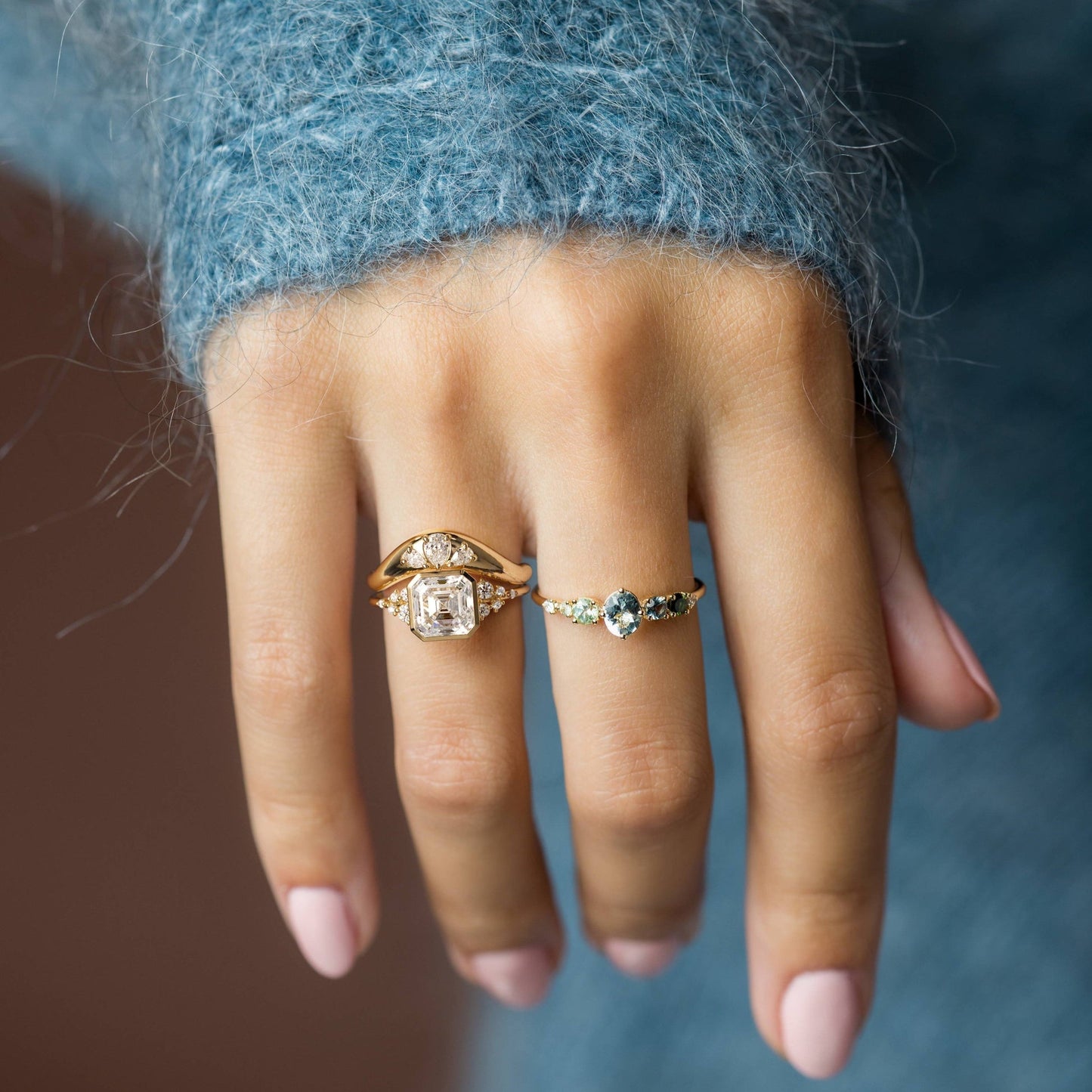 Cluster & Bezel-Asscher Lab Grown Diamond Engagement Ring - Lifestyle
