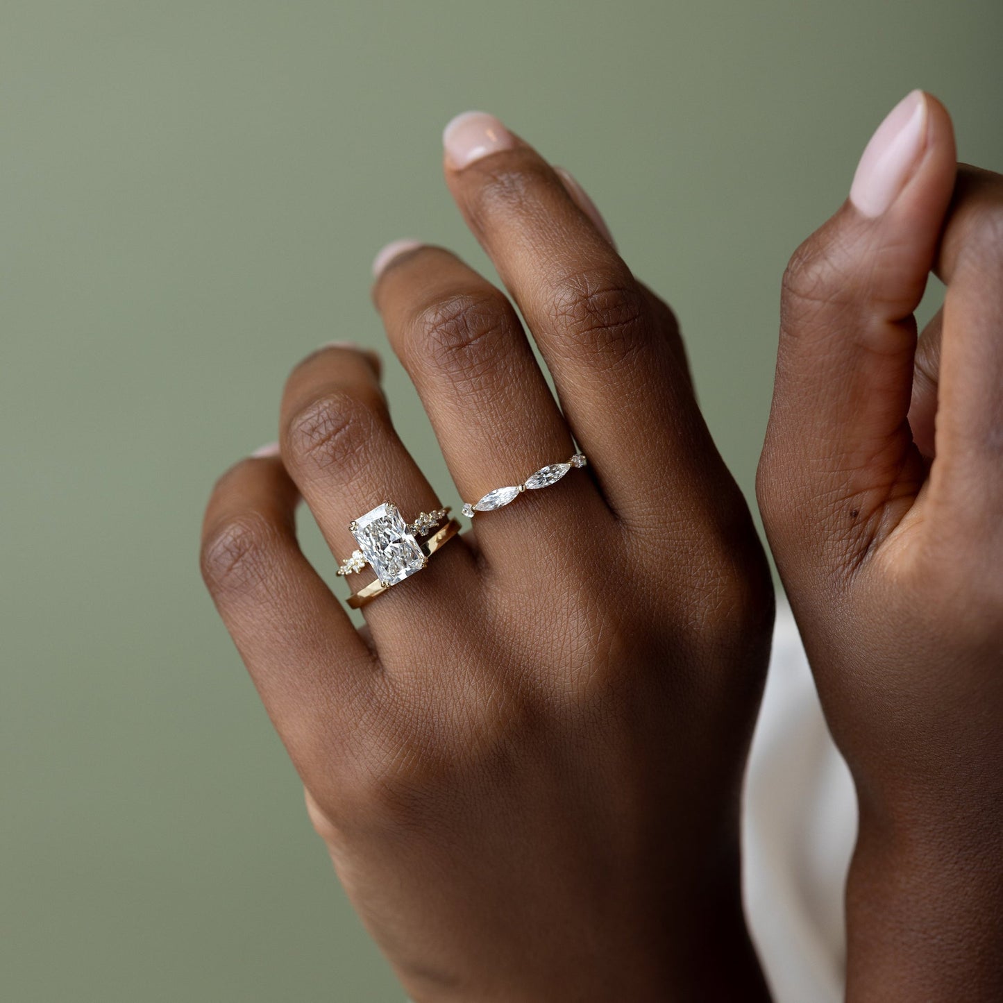 Cluster & Double Prong-Radiant Lab Grown Diamond Engagement Ring - Lifestyle