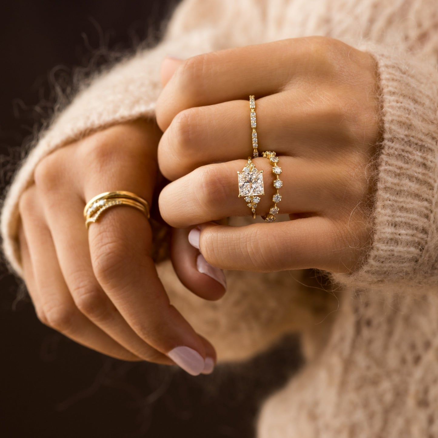 Cluster-Princess Lab Grown Diamond Engagement Ring - Lifestyle