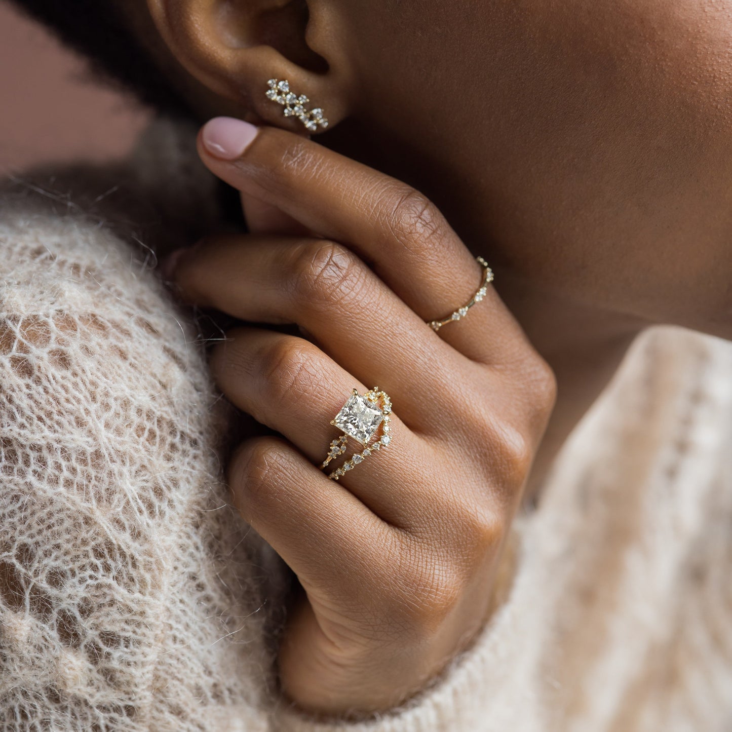 Cluster Style-Princess Lab Grown Diamond Engagement Ring - Lifestyle