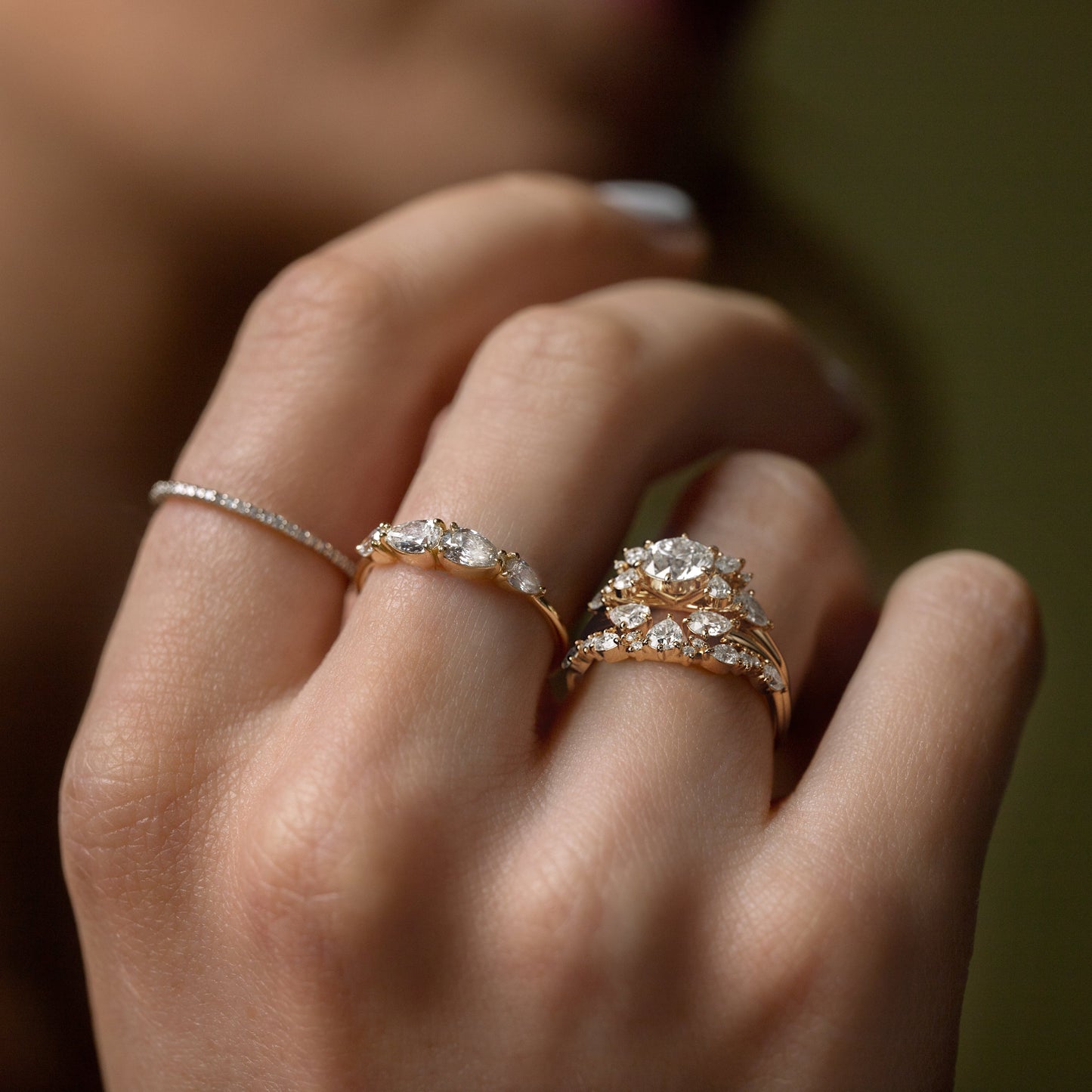 Cluster Style with Six Prong-Round Lab Grown Diamond Engagement Ring - Side view