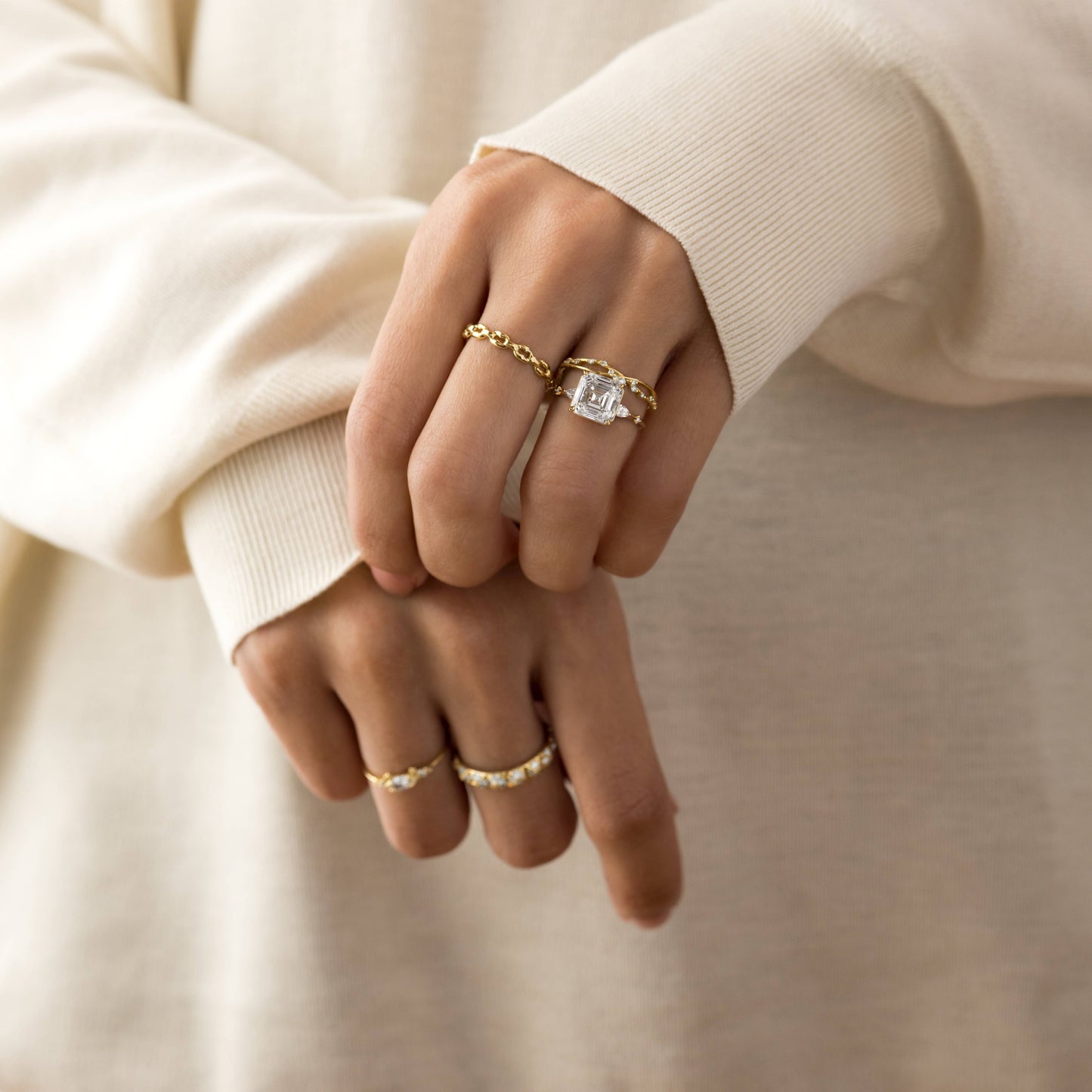 Dainty-Asscher Lab Grown Diamond Engagement Ring - Detail view