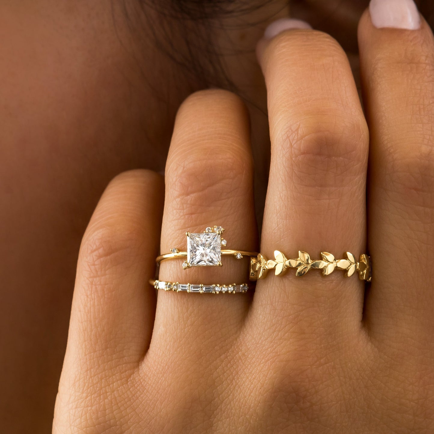 Dainty Cluster-Princess Lab Grown Diamond Engagement Ring - Front view