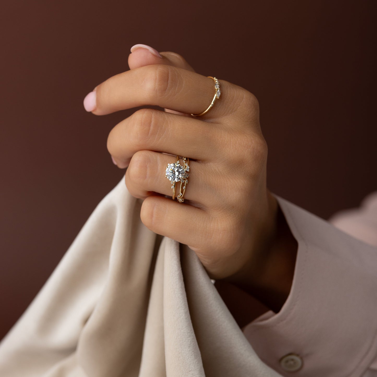 Dainty Cluster-Round Lab Grown Diamond Engagement Ring - Lifestyle