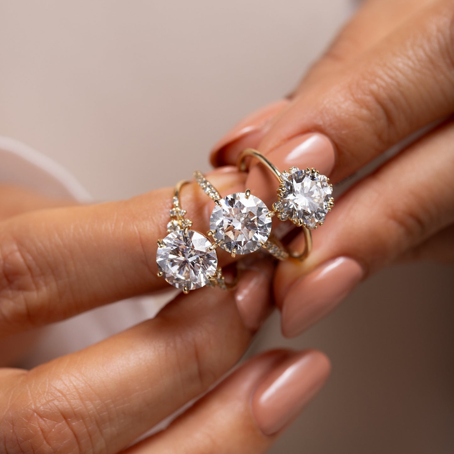 Halo & Triple Prong-Round Lab Grown Diamond Engagement Ring - Side view
