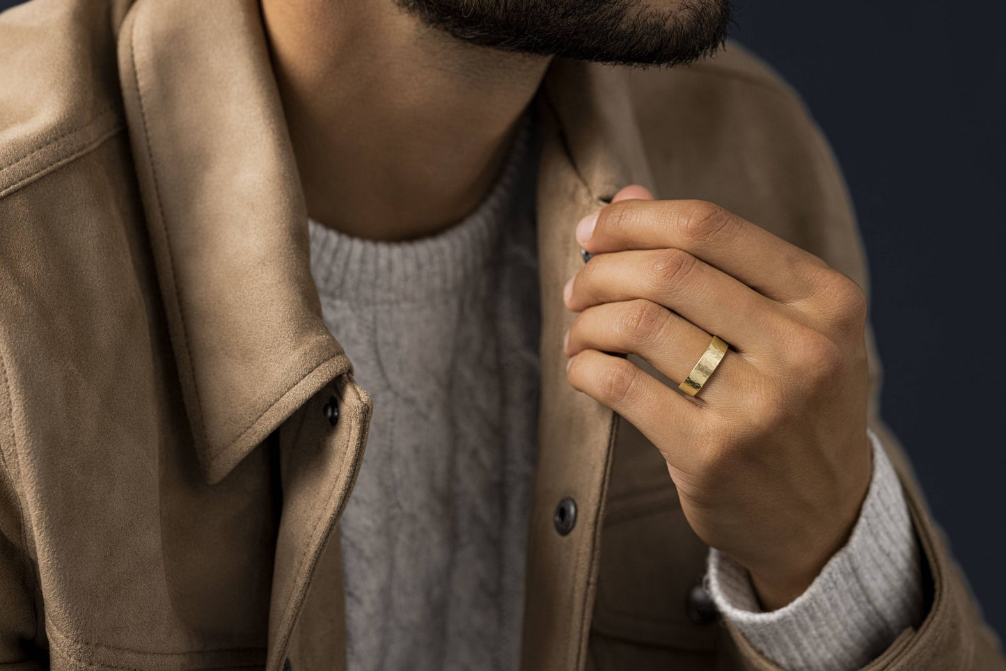 Hammered Finish- Men's Wedding BandHammered Finish- Men's Wedding Band - Front view