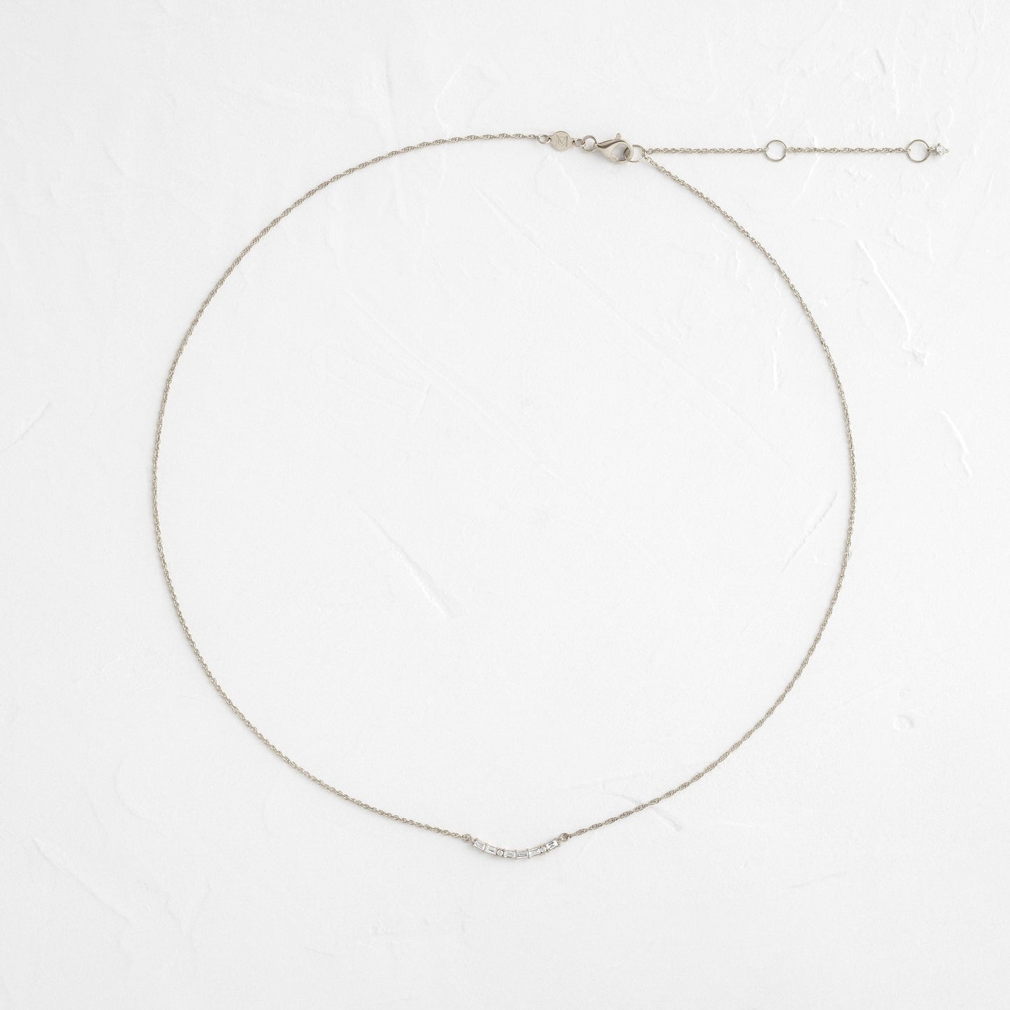 Morse Code-LOVE- 0.05 CT Baguette & Round Lab Grown Diamond NecklaceMorse Code-LOVE- 0.05 CT Baguette & Round Lab Grown Diamond Necklace - Front view