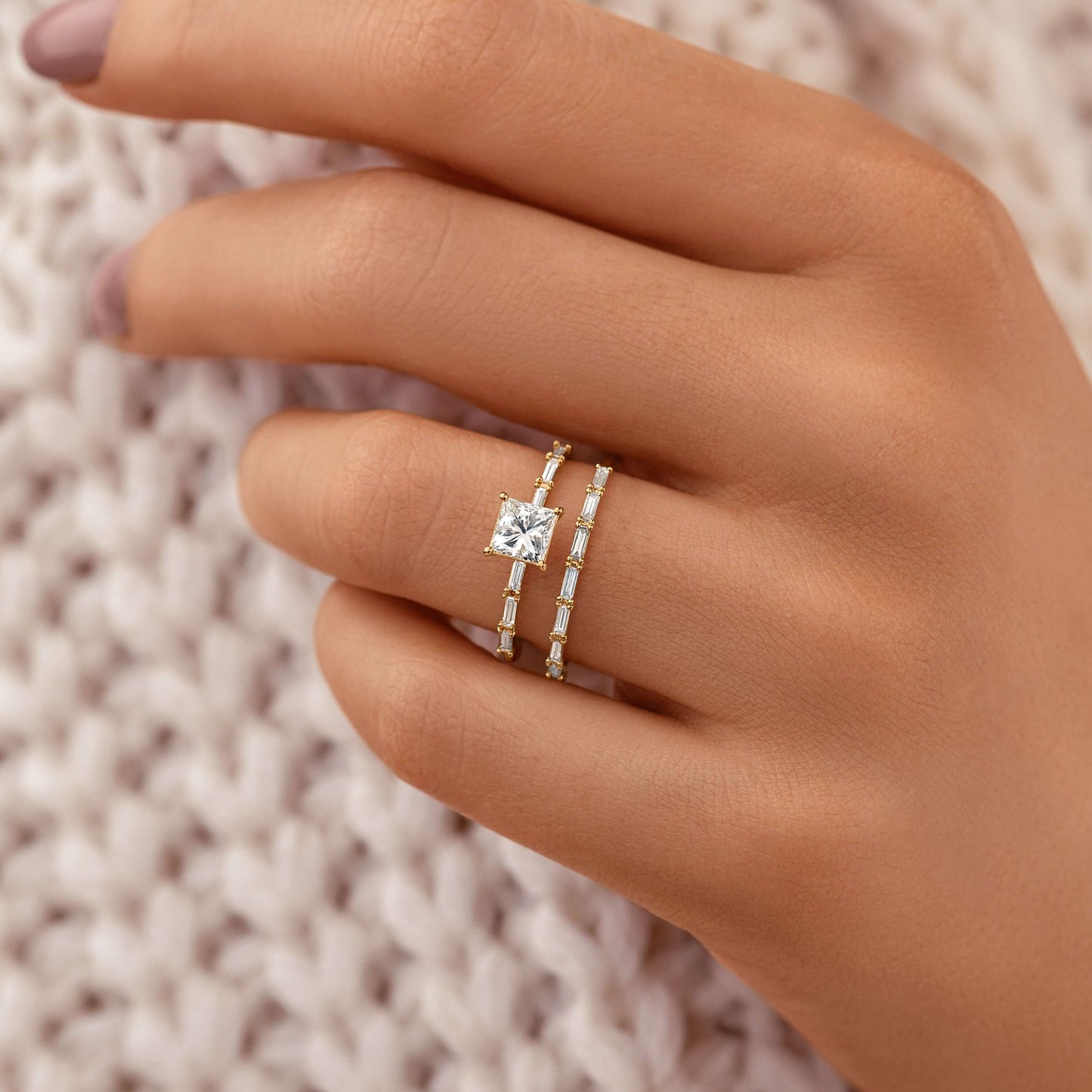 Pave-Princess Lab Grown Diamond Engagement Ring - Back view