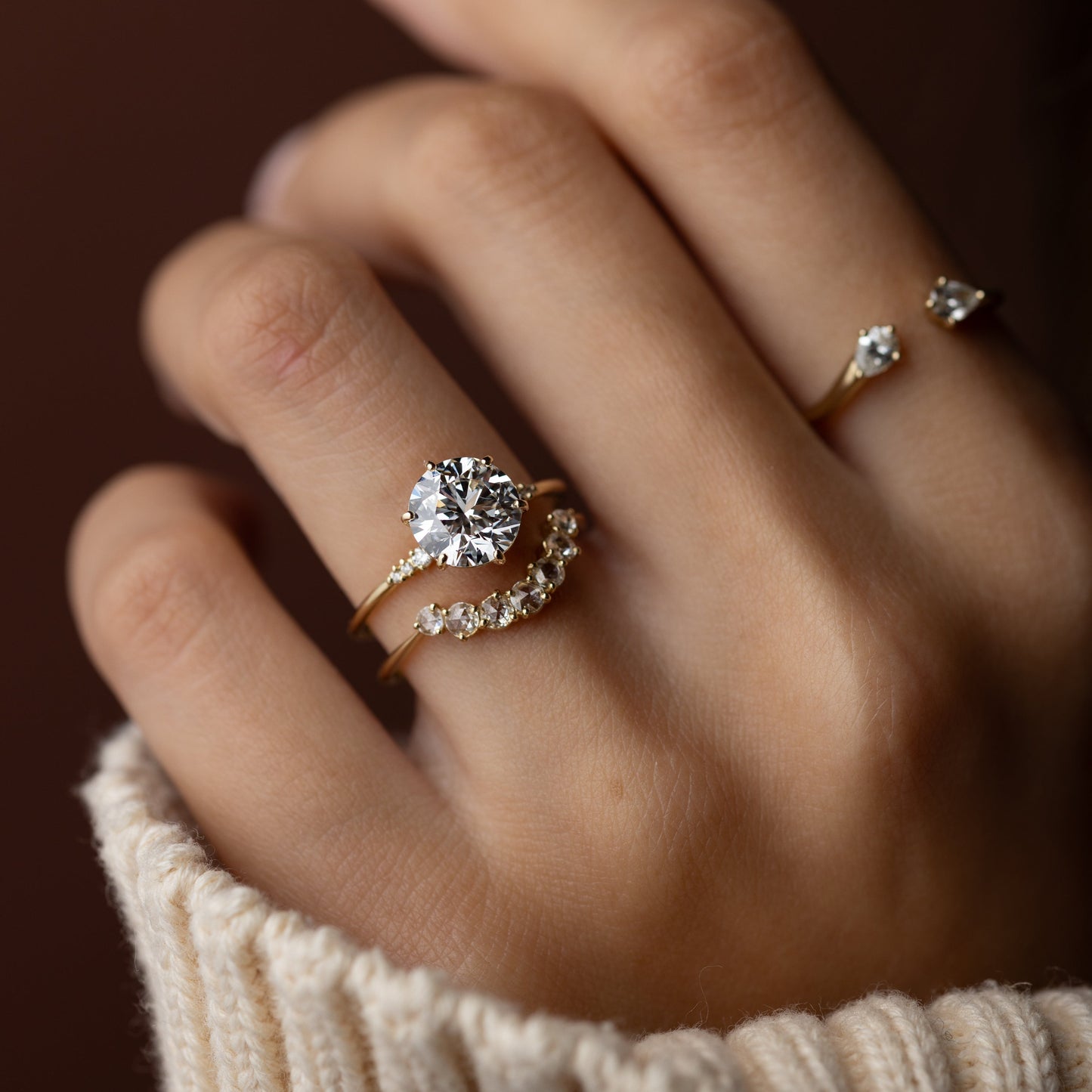Six Stone-Round Lab Grown Diamond Engagement Ring - Detail view