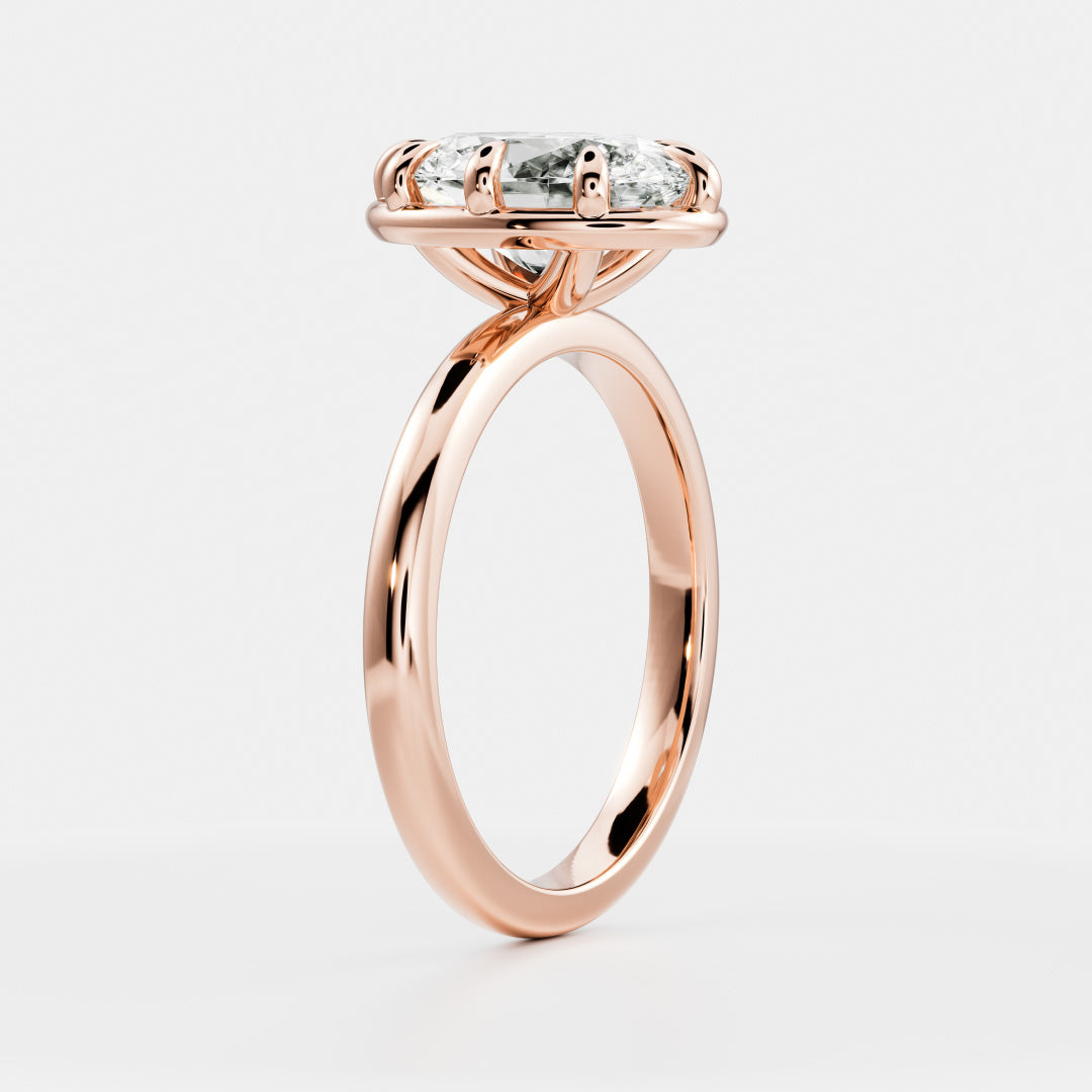 Solitaire Unique Bezel- 3.3 CT Oval Moissanite Engagement RingSolitaire Unique Bezel- 3.3 CT Oval Moissanite Engagement Ring - Back view