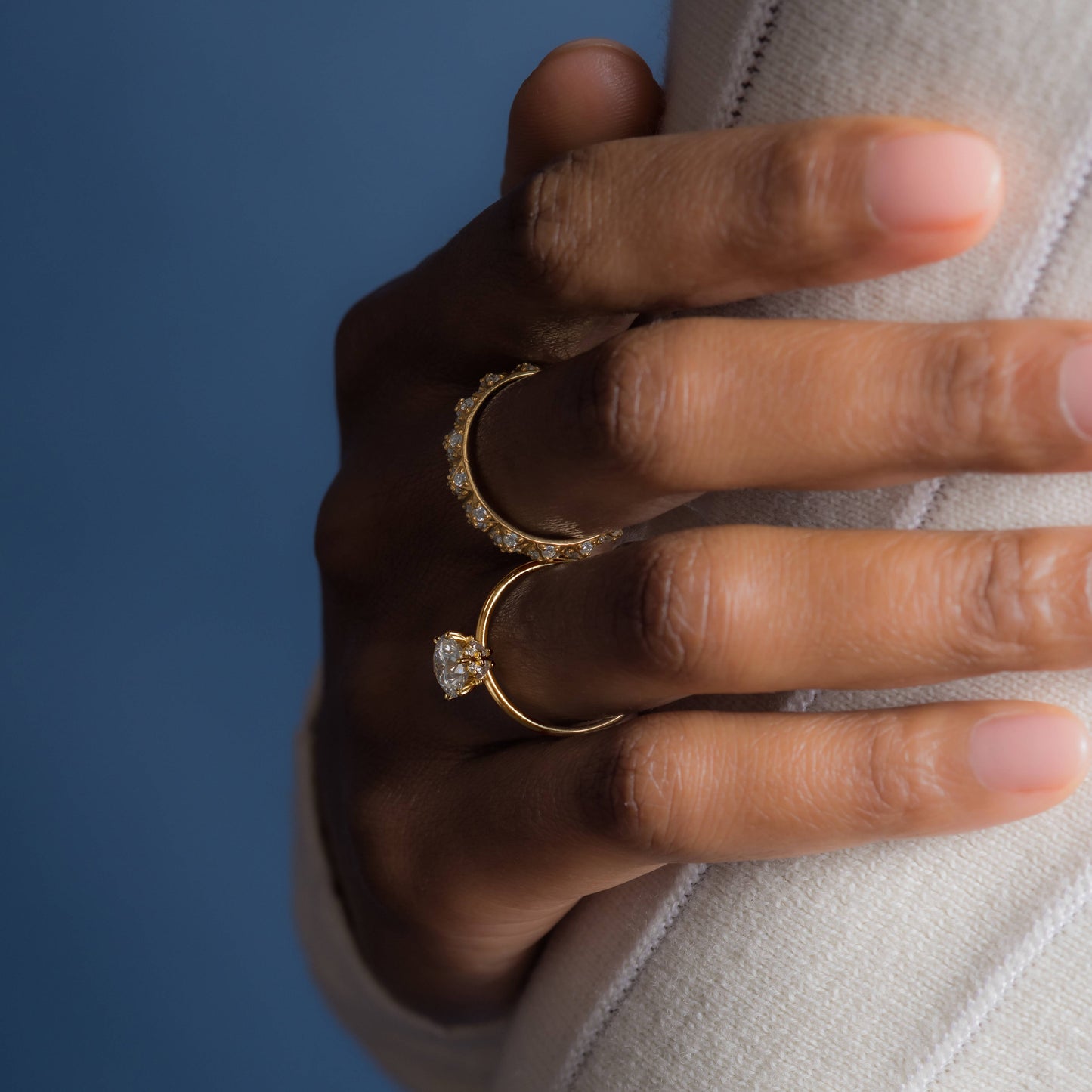 Solitaire with Hidden Stones-Round Lab Grown Diamond Engagement Ring - Detail view