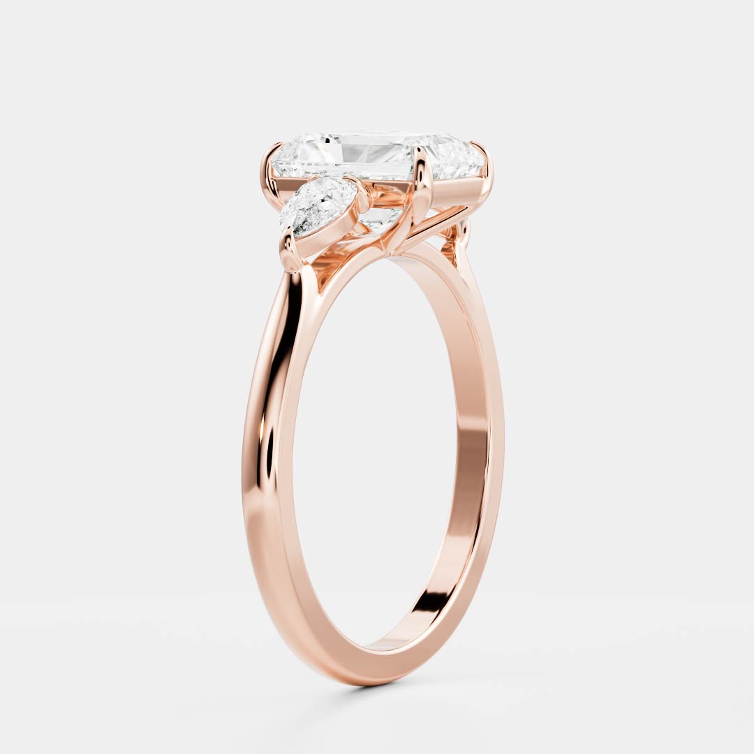 Three Stone Cathedral- 2.2 CT Radiant Moissanite Engagement RingThree Stone Cathedral- 2.2 CT Radiant Moissanite Engagement Ring - Lifestyle