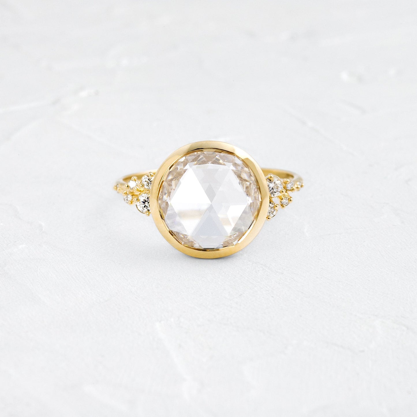 Bezel & Cluster-Rose Cut Lab Grown Diamond Engagement Ring - Front view