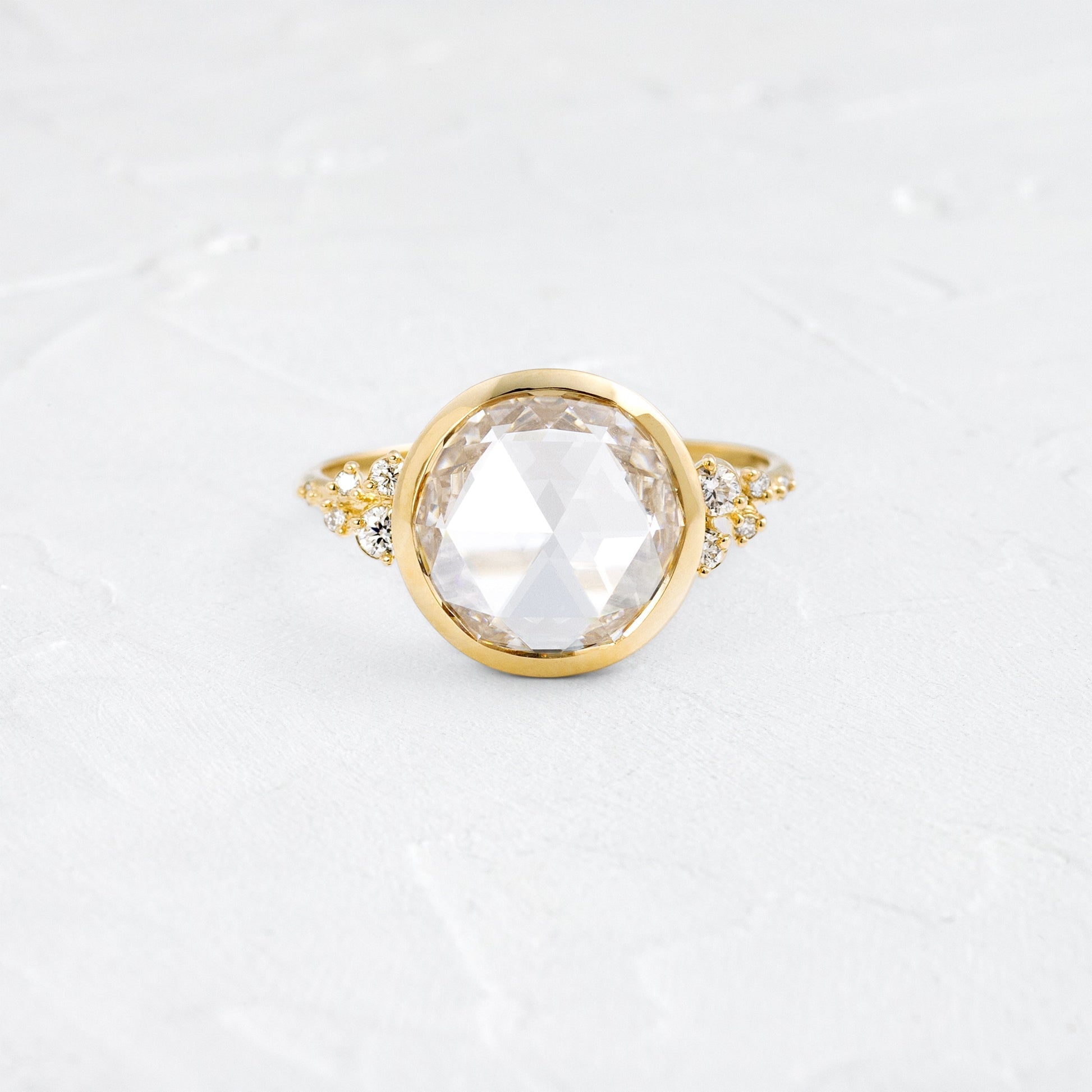 Bezel & Cluster-Rose Cut Lab Grown Diamond Engagement Ring - Front view