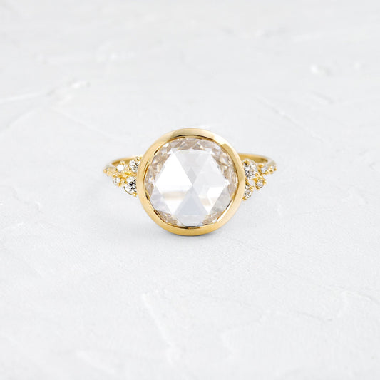 Bezel & Cluster-Rose Cut Lab Grown Diamond Engagement Ring - Front view