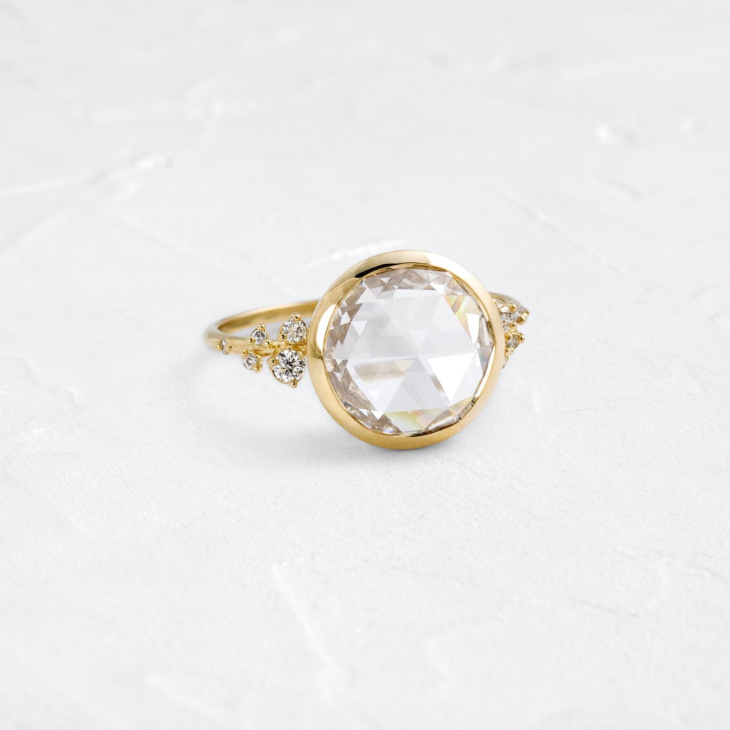 Bezel & Cluster-Rose Cut Lab Grown Diamond Engagement Ring - Front view