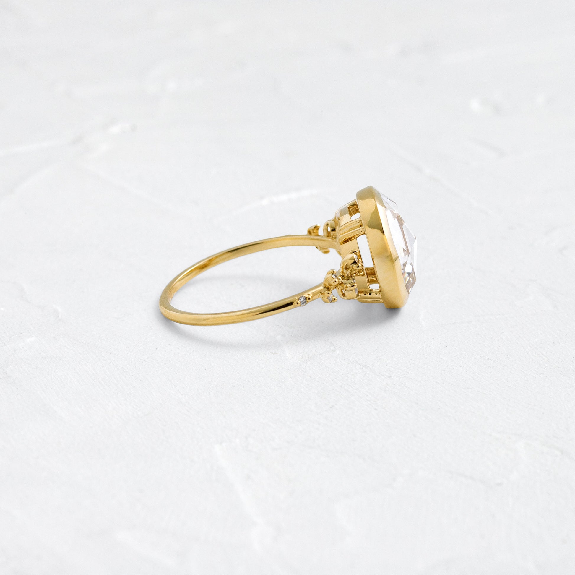 Bezel & Cluster-Rose Cut Lab Grown Diamond Engagement Ring - Side view