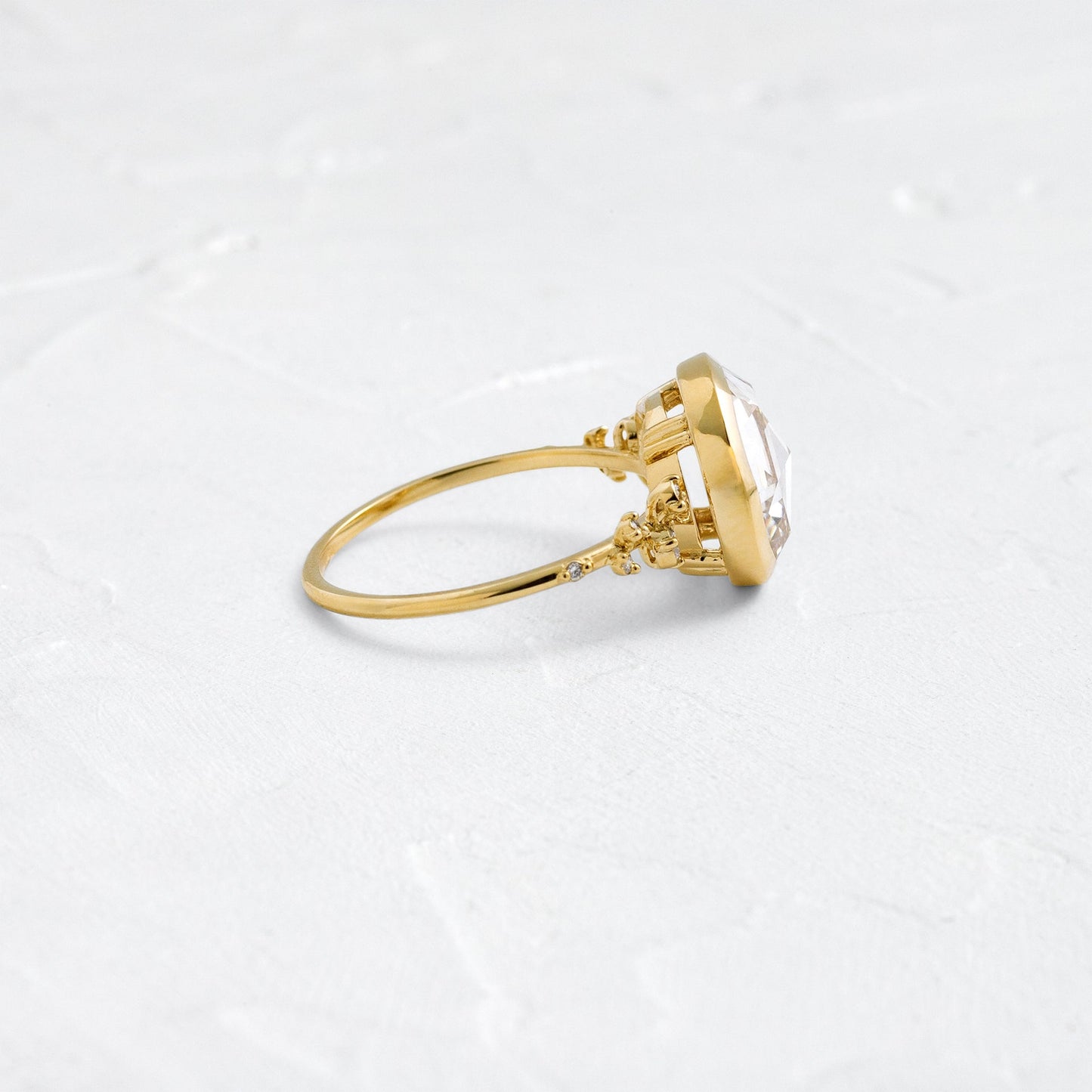 Bezel & Cluster-Rose Cut Lab Grown Diamond Engagement Ring - Side view