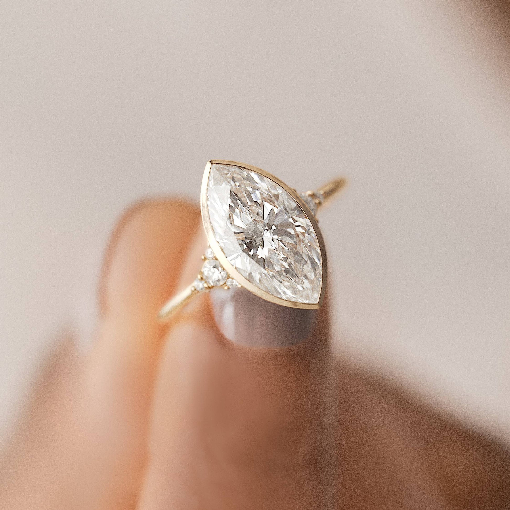 Bezel & Cluster Style- Marquise Lab Grown Diamond Engagement Ring - Detail view