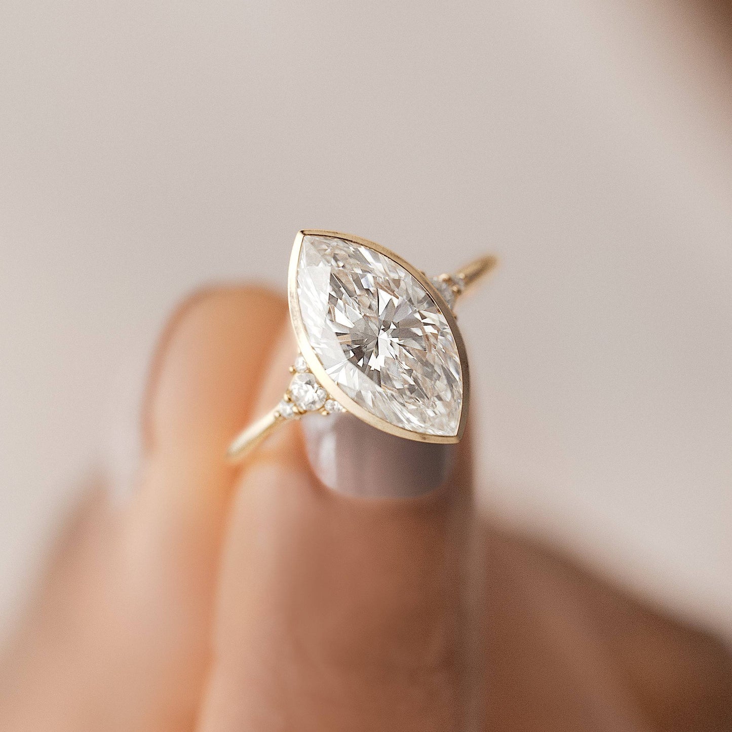 Bezel & Cluster Style- Marquise Lab Grown Diamond Engagement Ring - Detail view