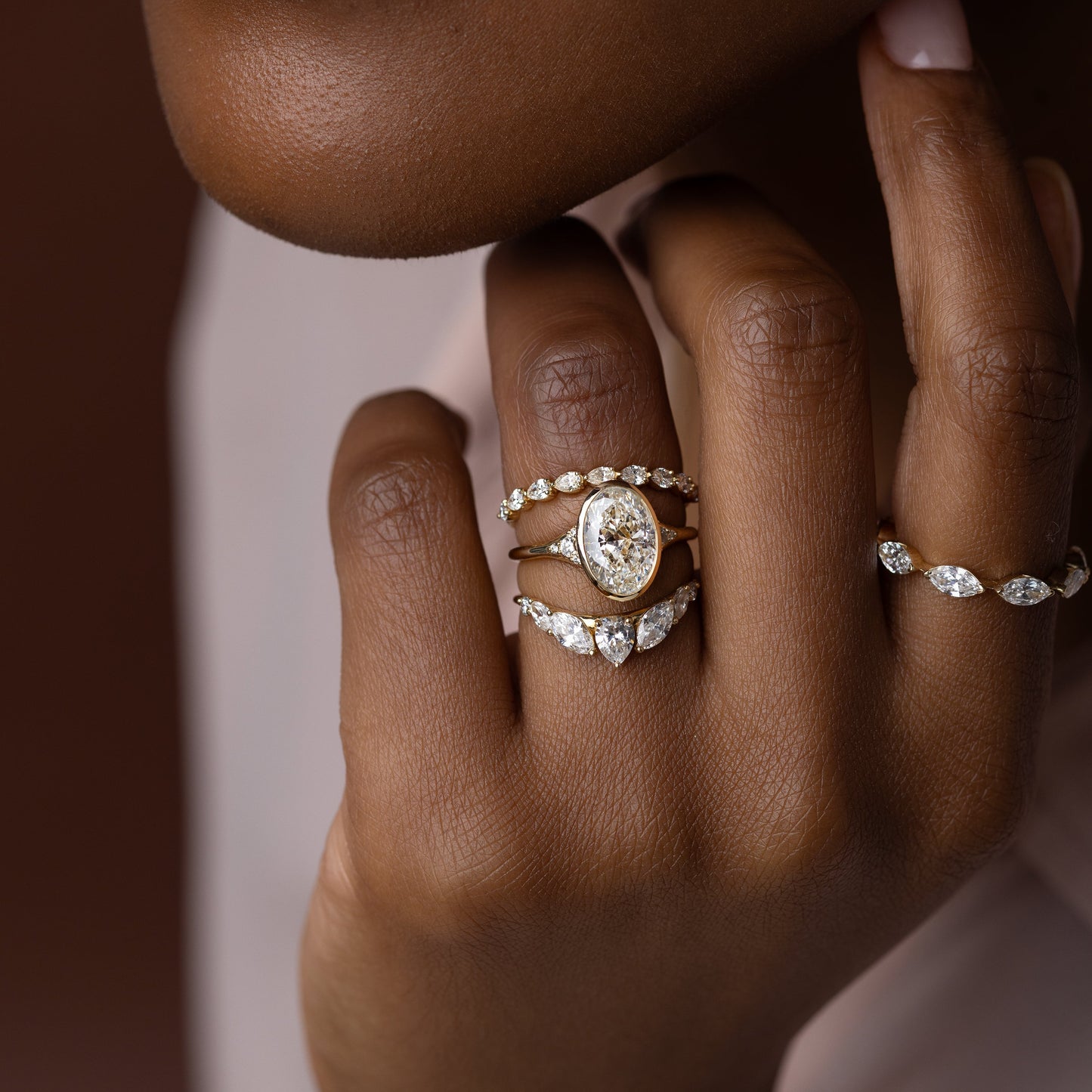 Bezel & Cluster Style-Oval Lab Grown Diamond Engagement Ring - Back view