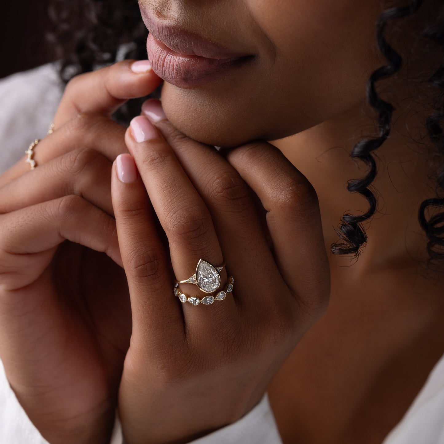 Bezel & Cluster Style-Pear Lab Grown Diamond Engagement Ring - Back view