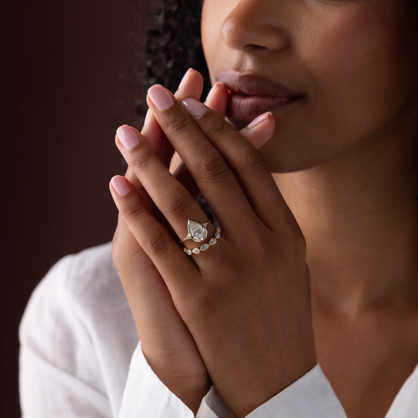 Bezel & Cluster Style-Pear Lab Grown Diamond Engagement Ring - Detail view