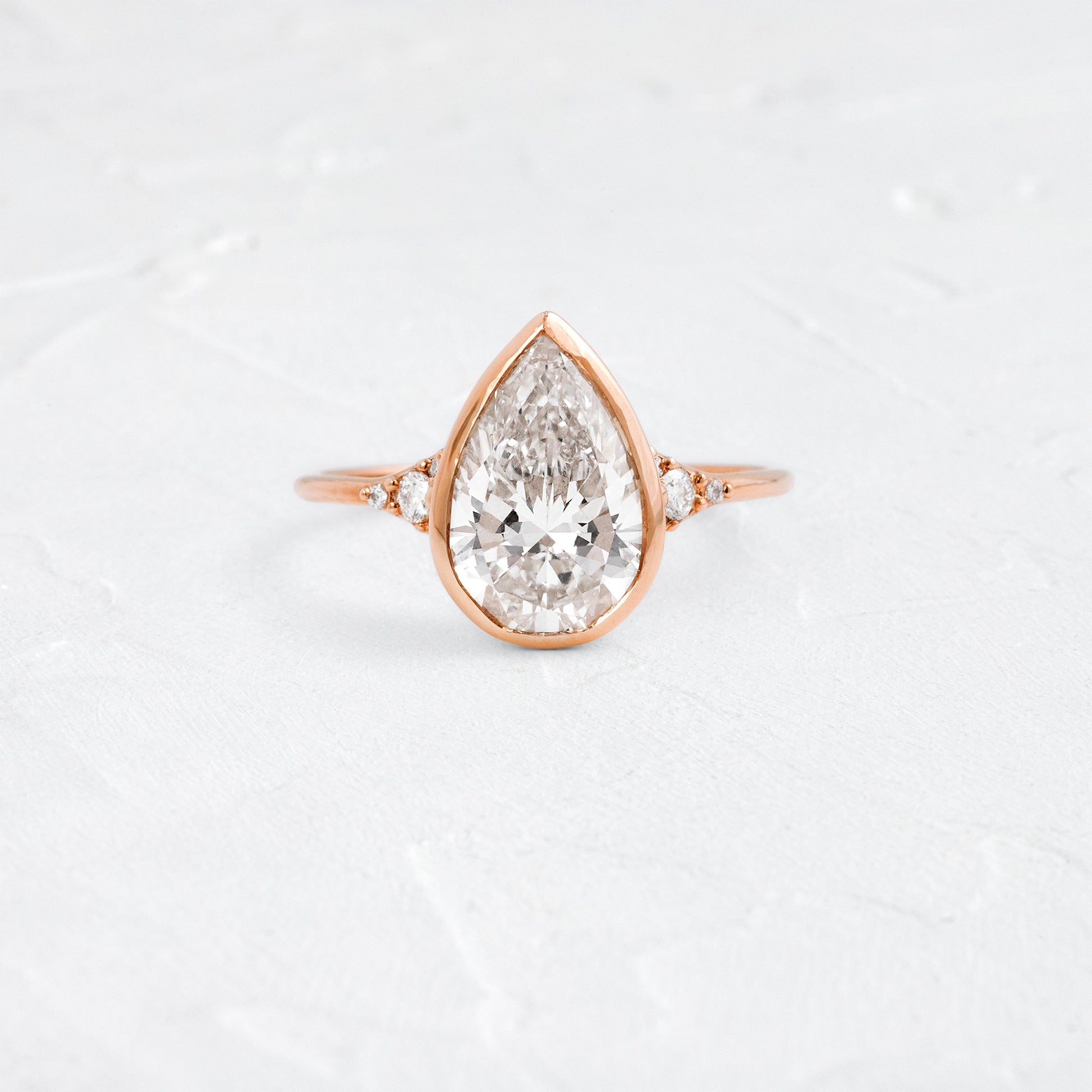 Bezel & Cluster Style-Pear Lab Grown Diamond Engagement Ring - Back view