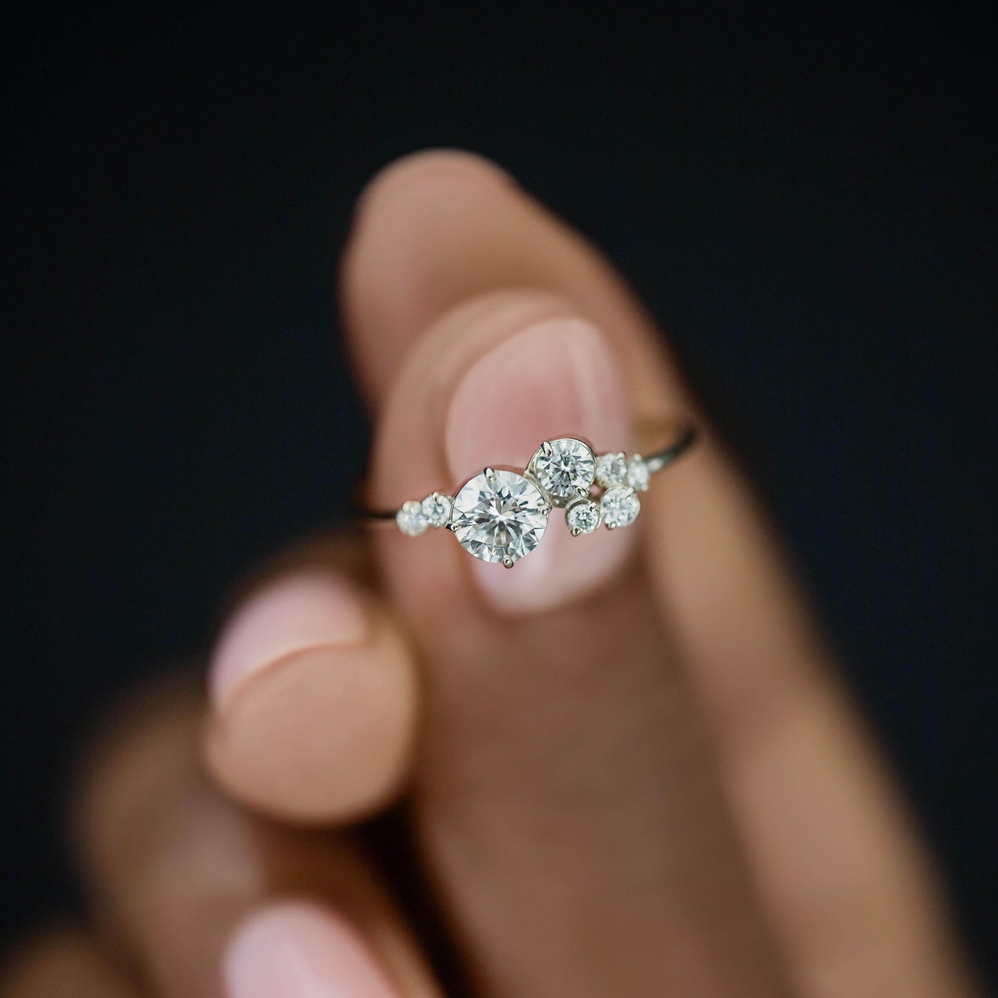 Bezel & Cluster Style-Round Lab Grown Diamond Engagement Ring - Detail view