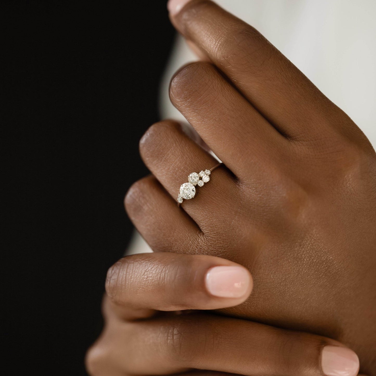 Bezel & Cluster Style-Round Lab Grown Diamond Engagement Ring - On model