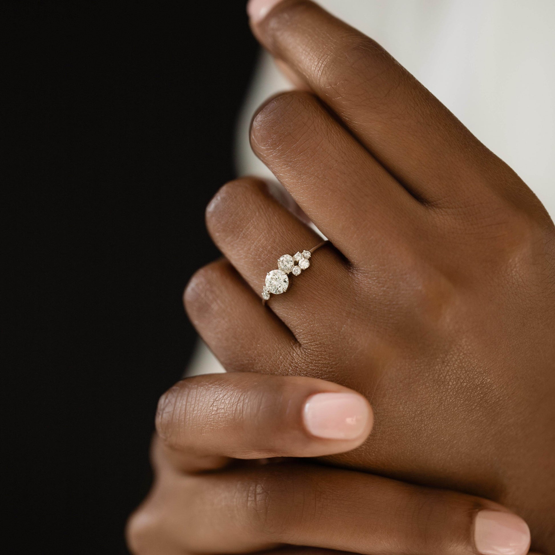 Bezel & Cluster Style-Round Lab Grown Diamond Engagement Ring - On model