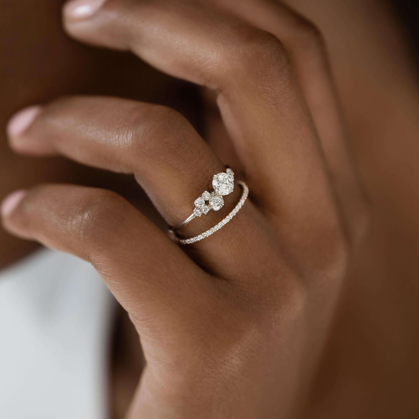 Bezel & Cluster Style-Round Lab Grown Diamond Engagement Ring - Lifestyle