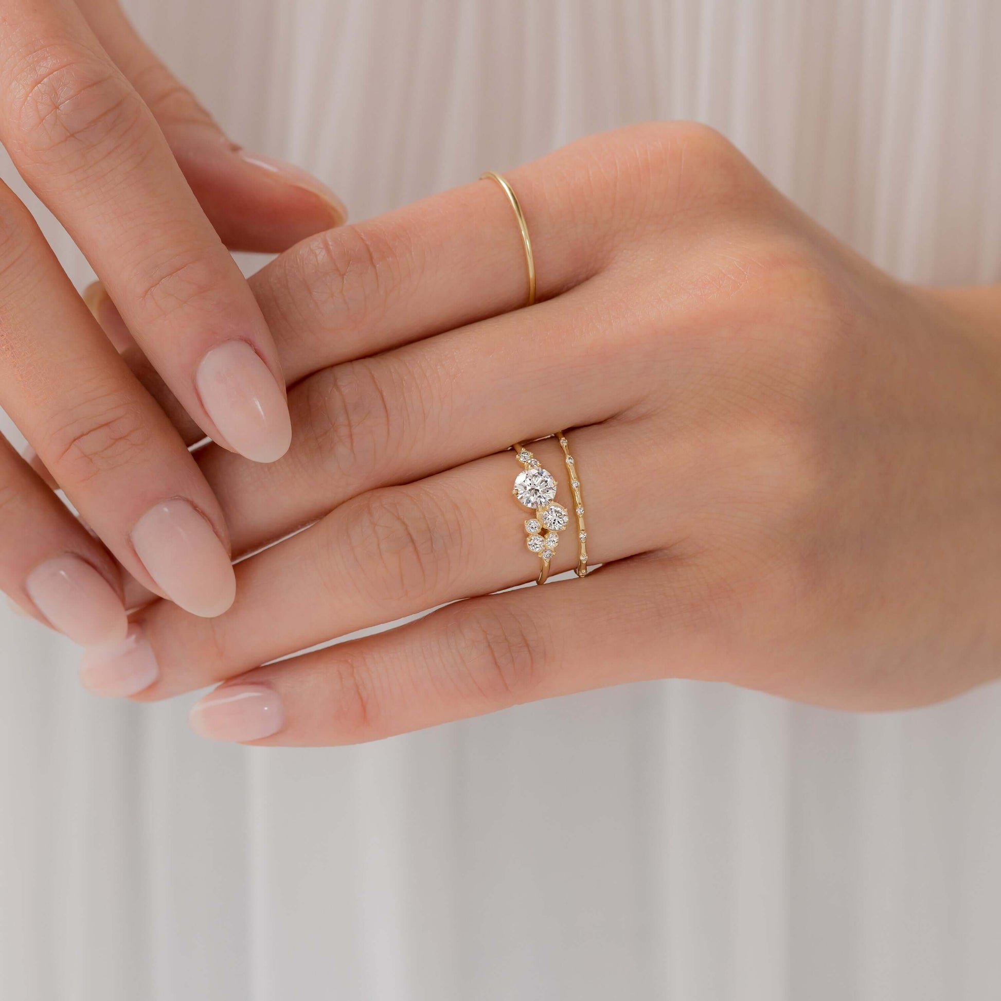Bezel & Cluster Style-Round Lab Grown Diamond Engagement Ring - Side view