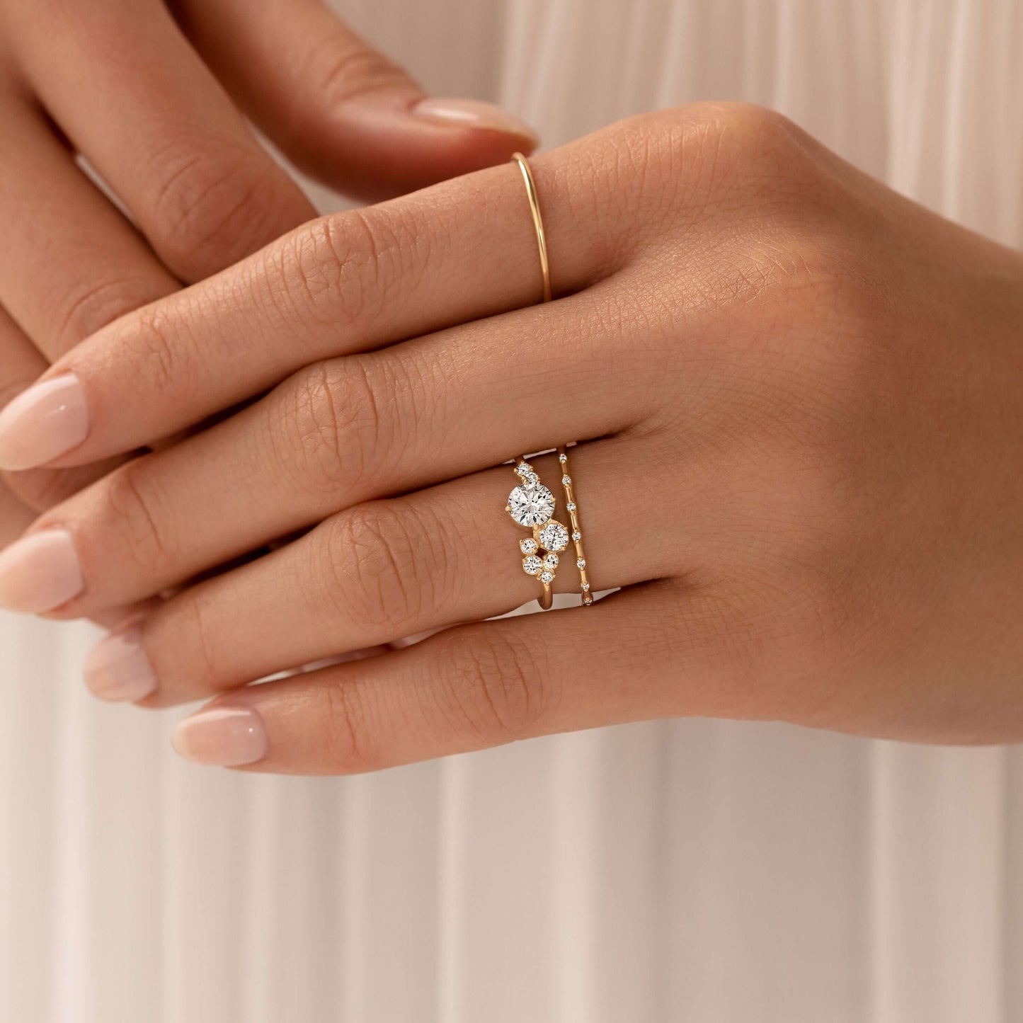 Bezel & Cluster Style-Round Lab Grown Diamond Engagement Ring - Back view