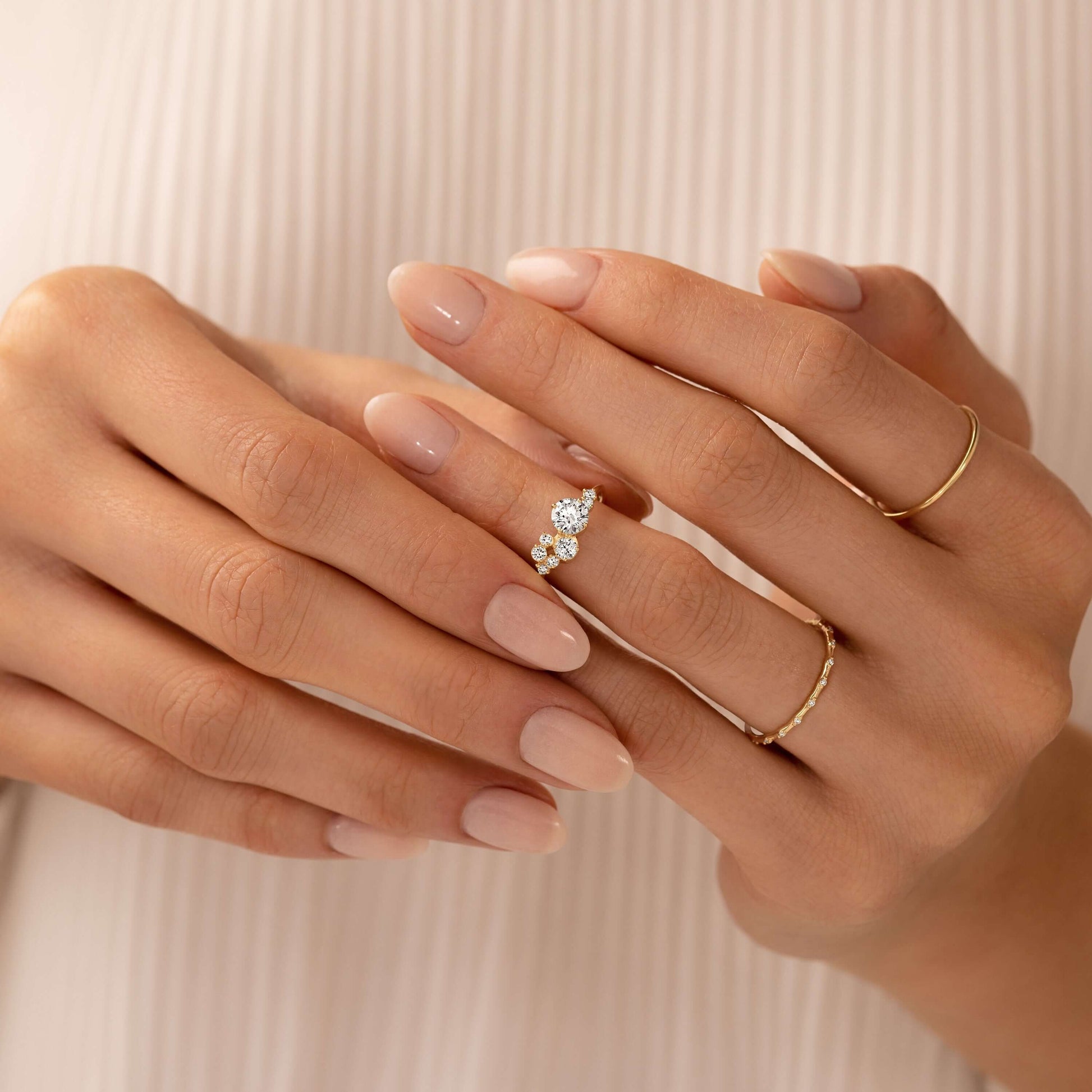 Bezel & Cluster Style-Round Lab Grown Diamond Engagement Ring - Detail view