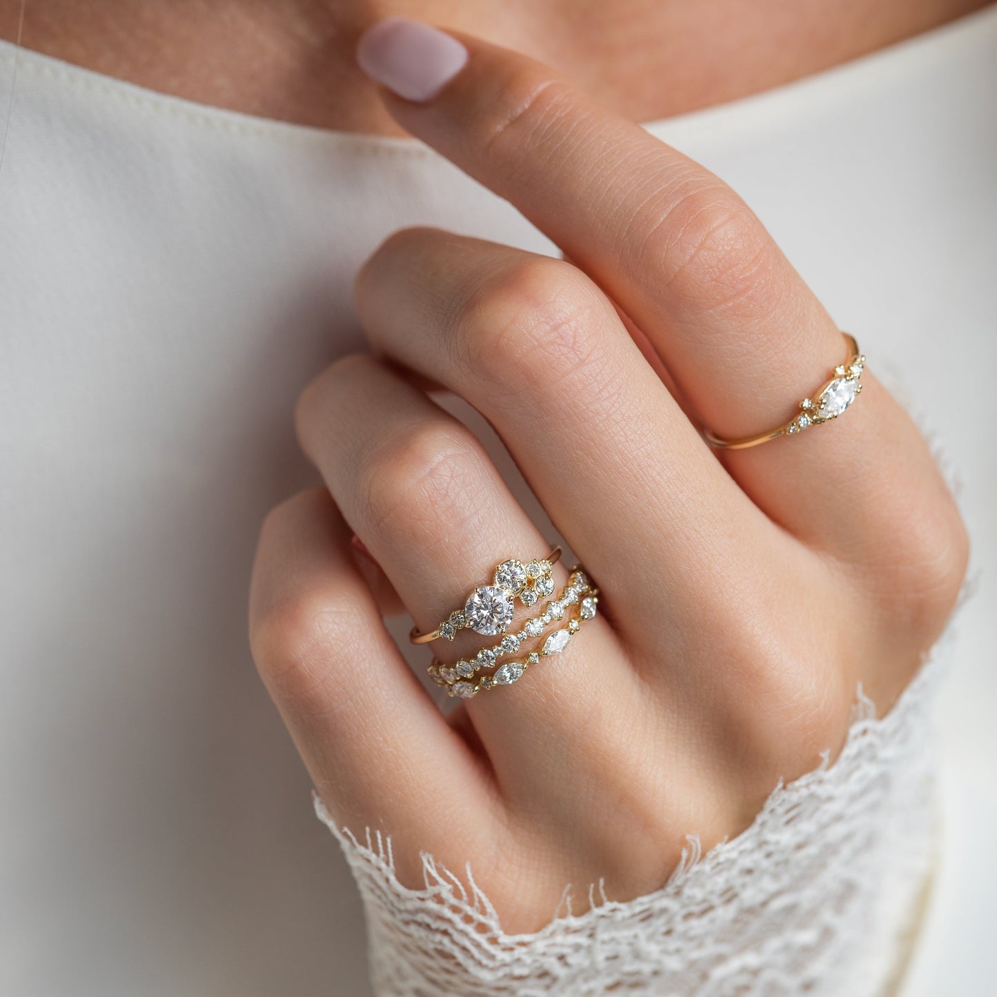 Bezel & Cluster Style-Round Lab Grown Diamond Engagement Ring - Lifestyle
