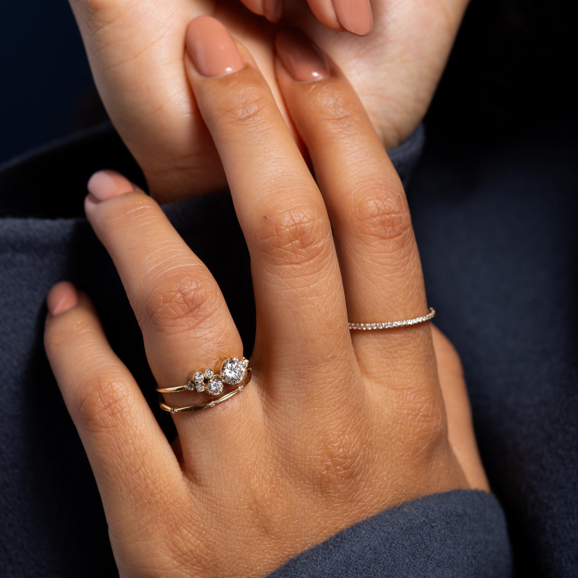Bezel & Cluster Style-Round Lab Grown Diamond Engagement Ring - Front view