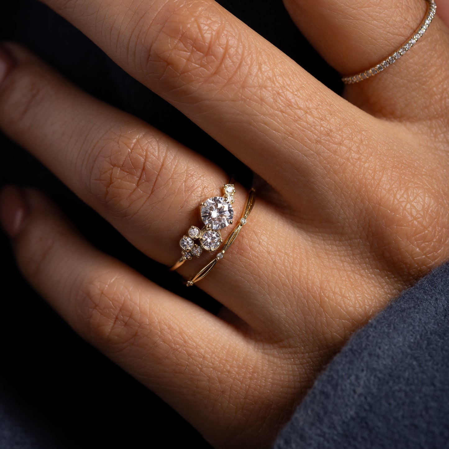 Bezel & Cluster Style-Round Lab Grown Diamond Engagement Ring - Side view