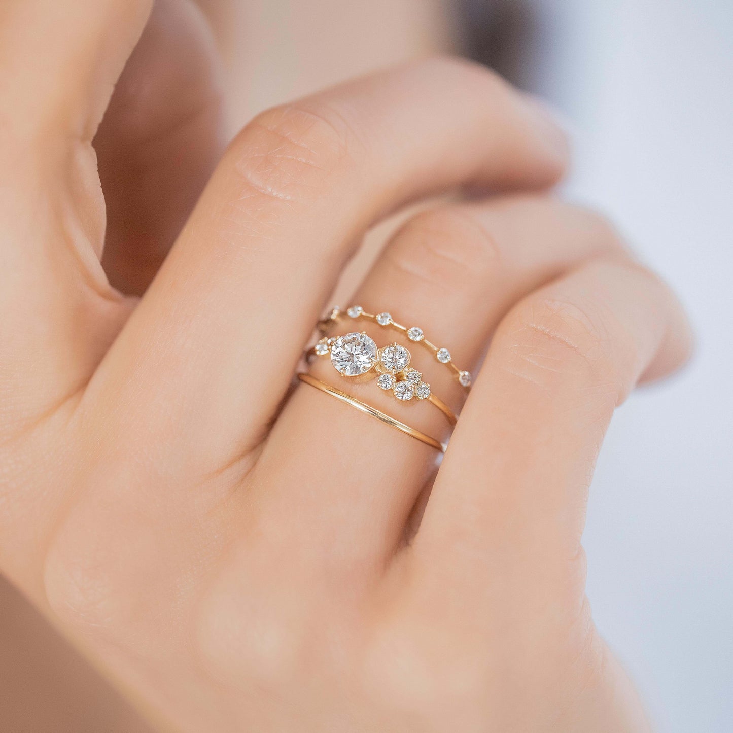 Bezel & Cluster Style-Round Lab Grown Diamond Engagement Ring - Back view