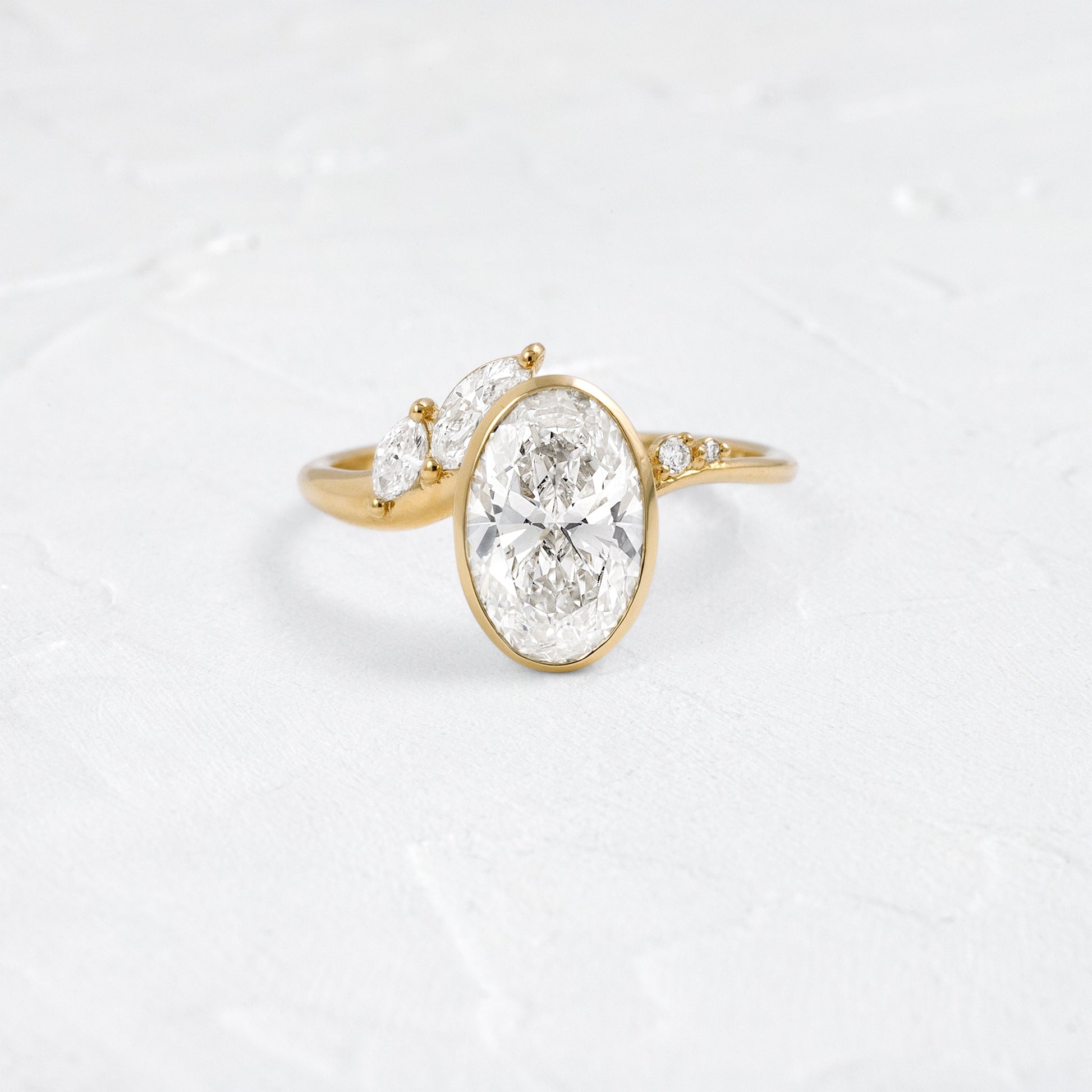 Bezel Dainty Style-Oval Lab Grown Diamond Engagement Ring - Front view