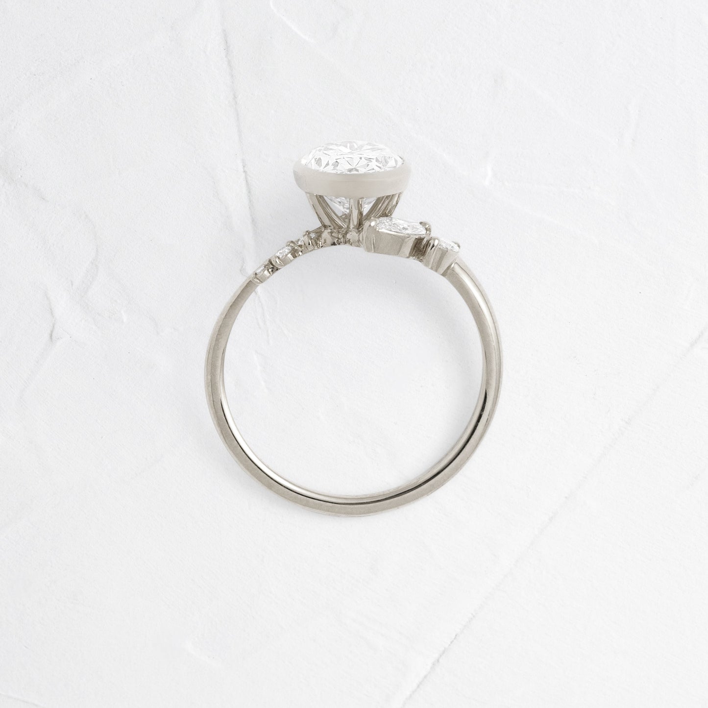 Bezel Dainty Style-Oval Lab Grown Diamond Engagement Ring - Back view