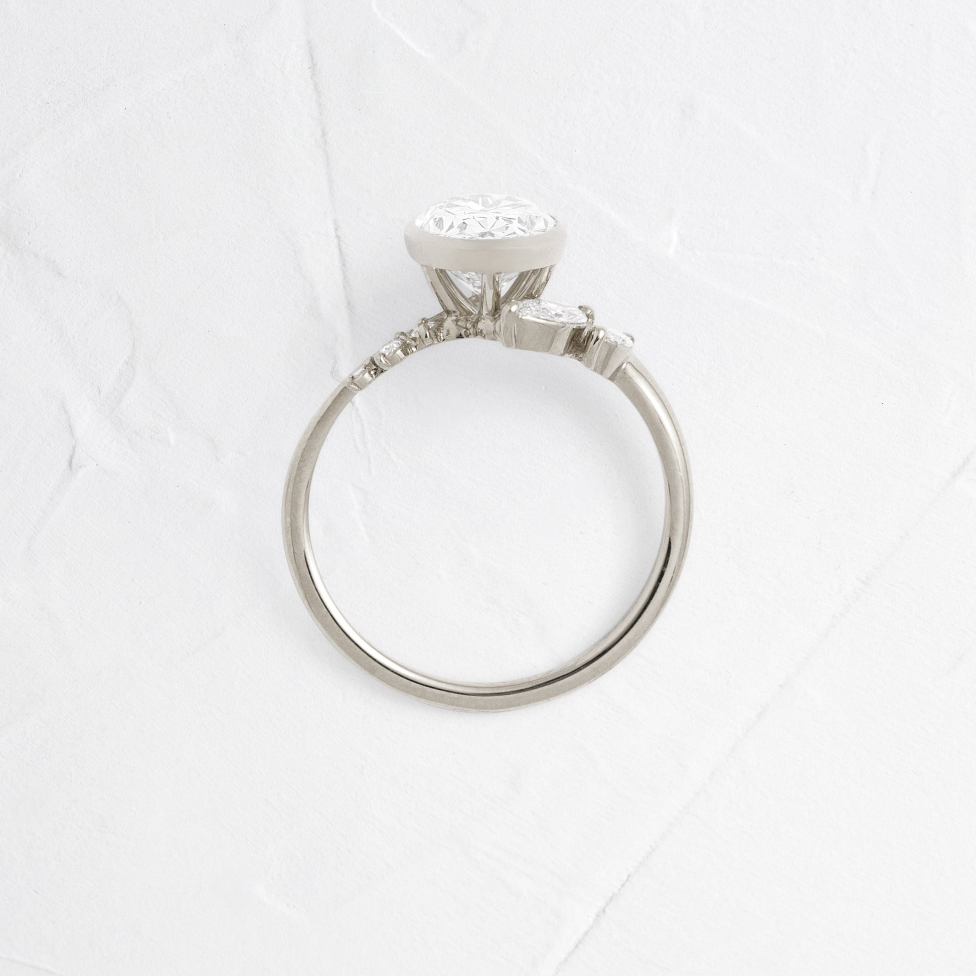 Bezel Dainty Style-Oval Lab Grown Diamond Engagement Ring - Back view