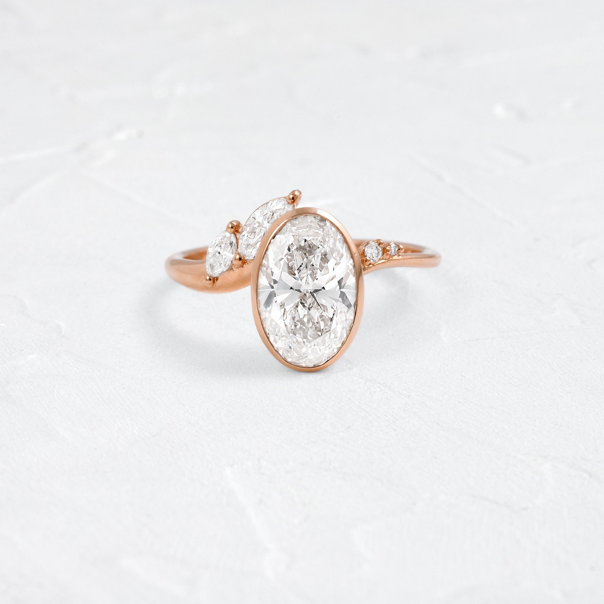 Bezel Dainty Style-Oval Lab Grown Diamond Engagement Ring - Detail view