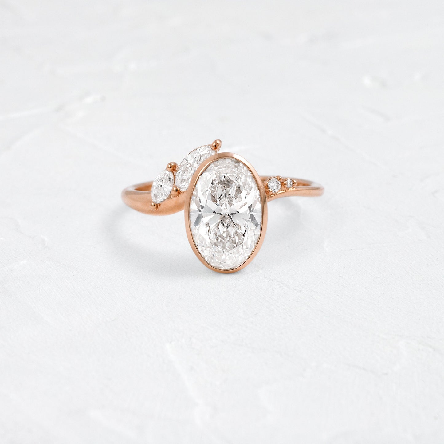 Bezel Dainty Style-Oval Lab Grown Diamond Engagement Ring - Detail view