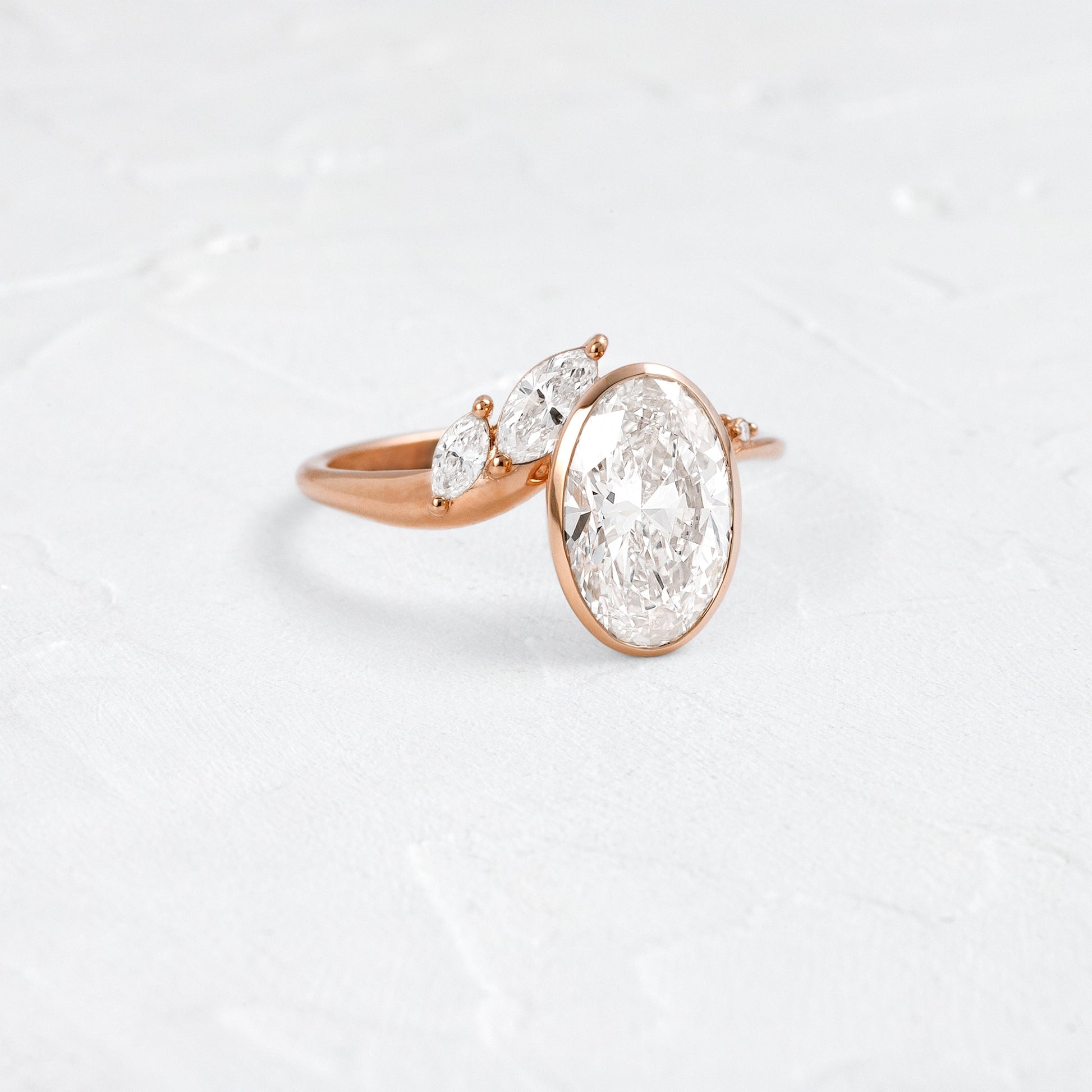Bezel Dainty Style-Oval Lab Grown Diamond Engagement Ring - On model