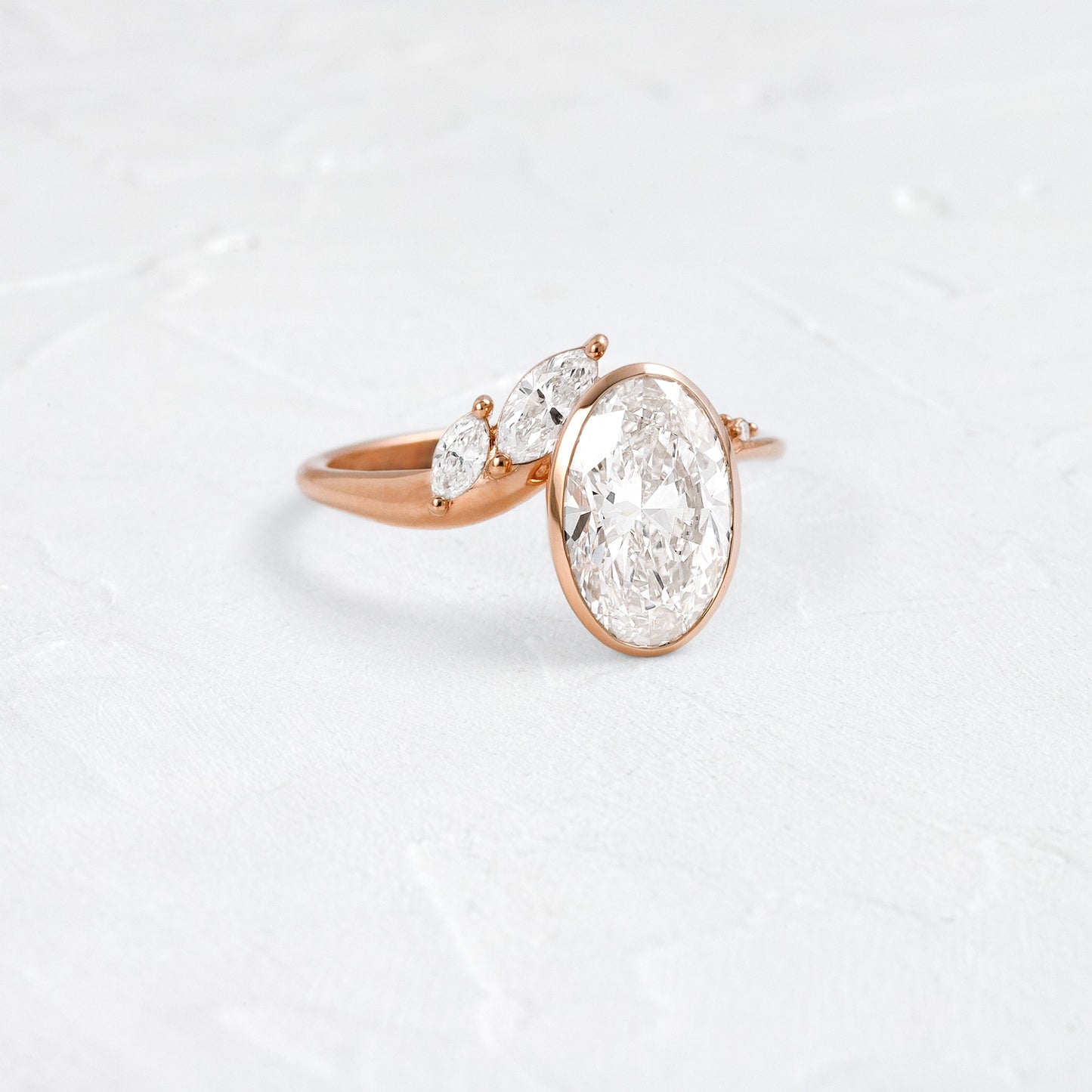 Bezel Dainty Style-Oval Lab Grown Diamond Engagement Ring - On model