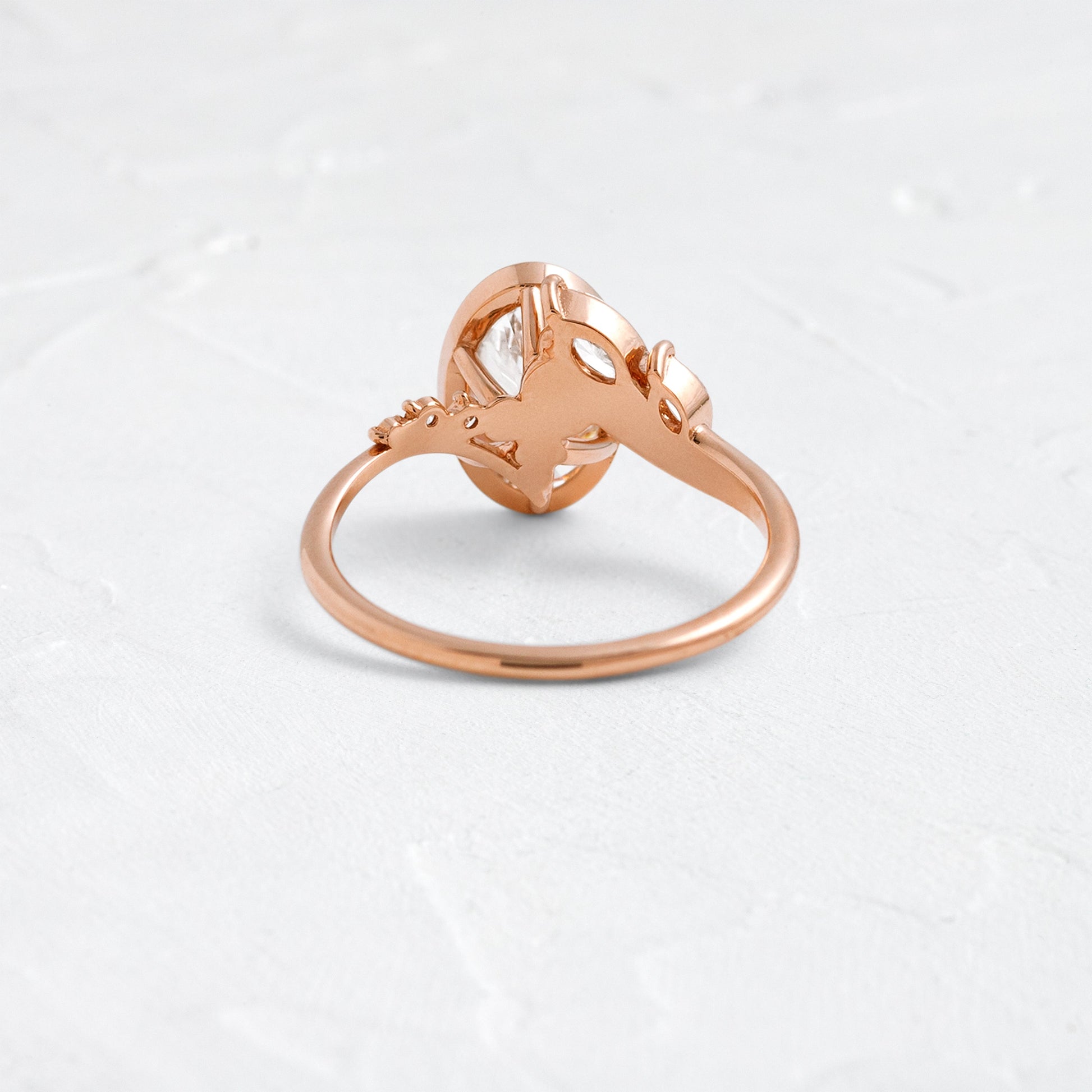 Bezel Dainty Style-Oval Lab Grown Diamond Engagement Ring - Front view