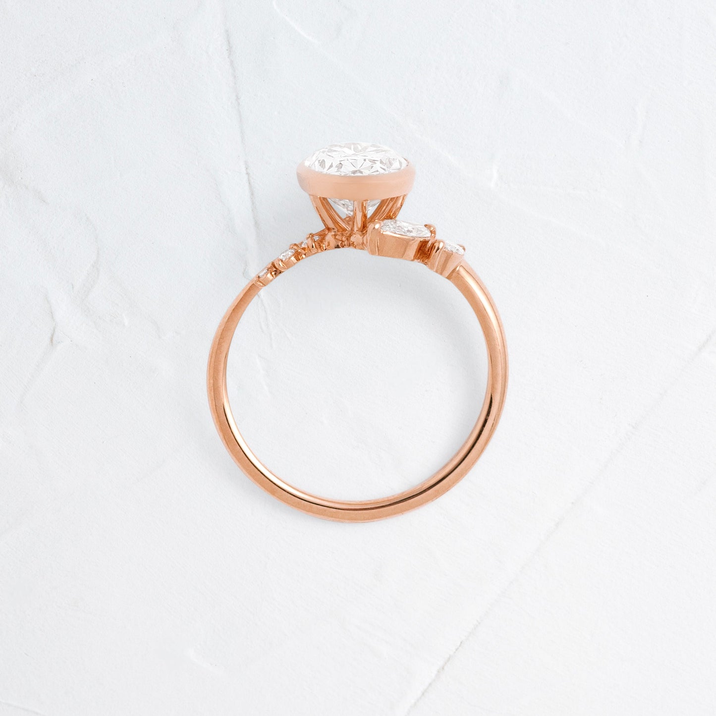 Bezel Dainty Style-Oval Lab Grown Diamond Engagement Ring - Side view