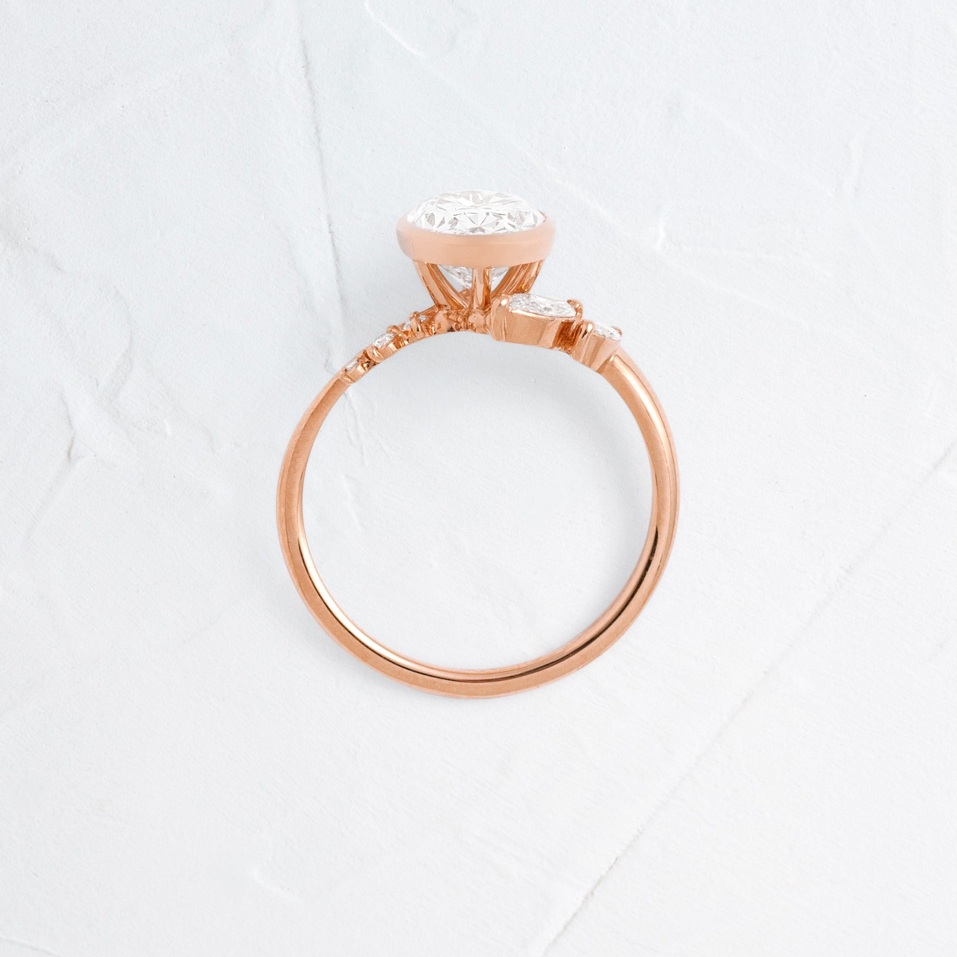 Bezel Dainty Style-Oval Lab Grown Diamond Engagement Ring - Side view